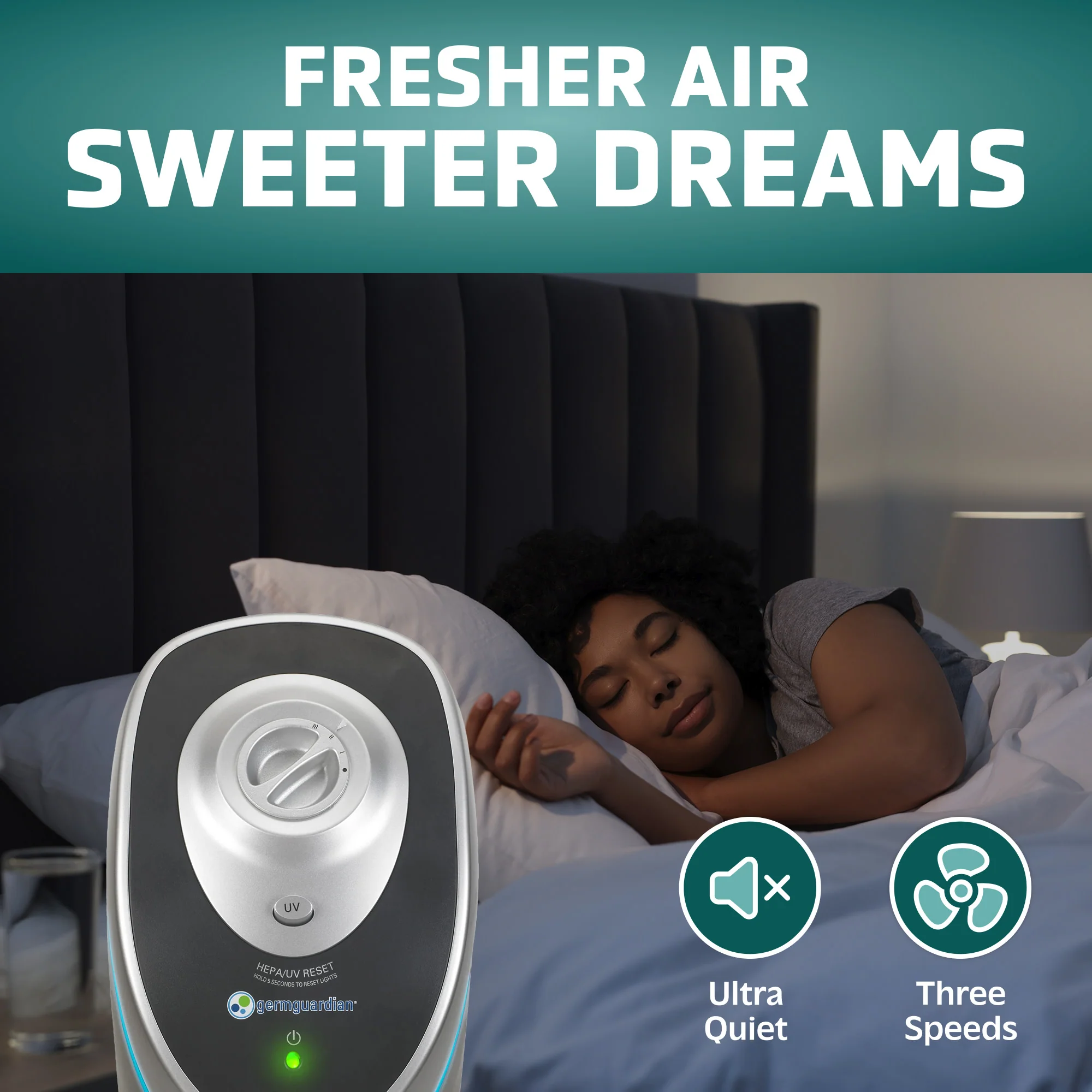 GermGuardian AC5000 HEPA PURE™ 28" Tower Air Purifier (3-speed 3-stage UV-C filtration, black) - Image 3
