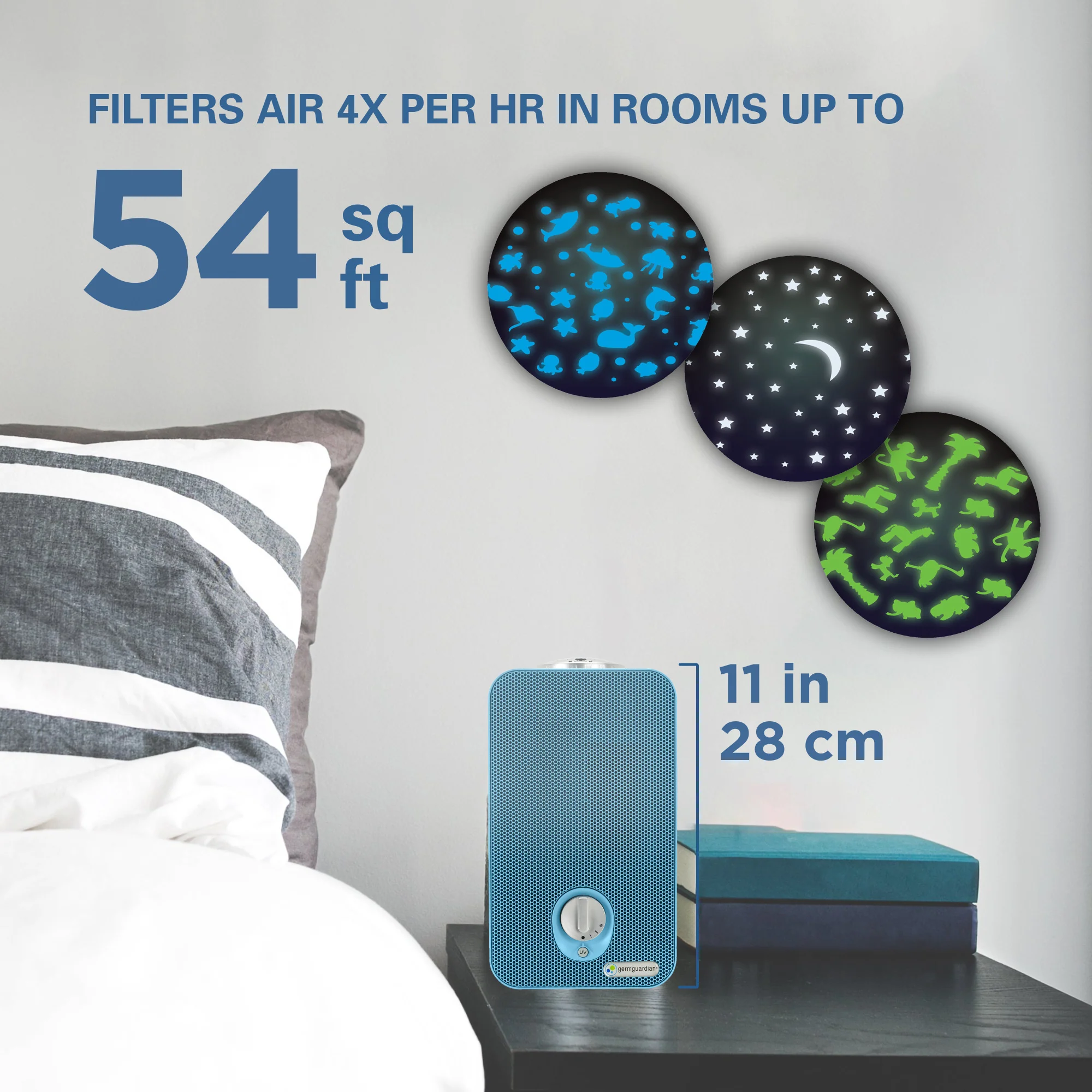 GermGuardian AC4150 HEPA PURE™ 11" Table Top Air Purifier (3-speed 4-stage UV-C filtration, blue) - Image 3