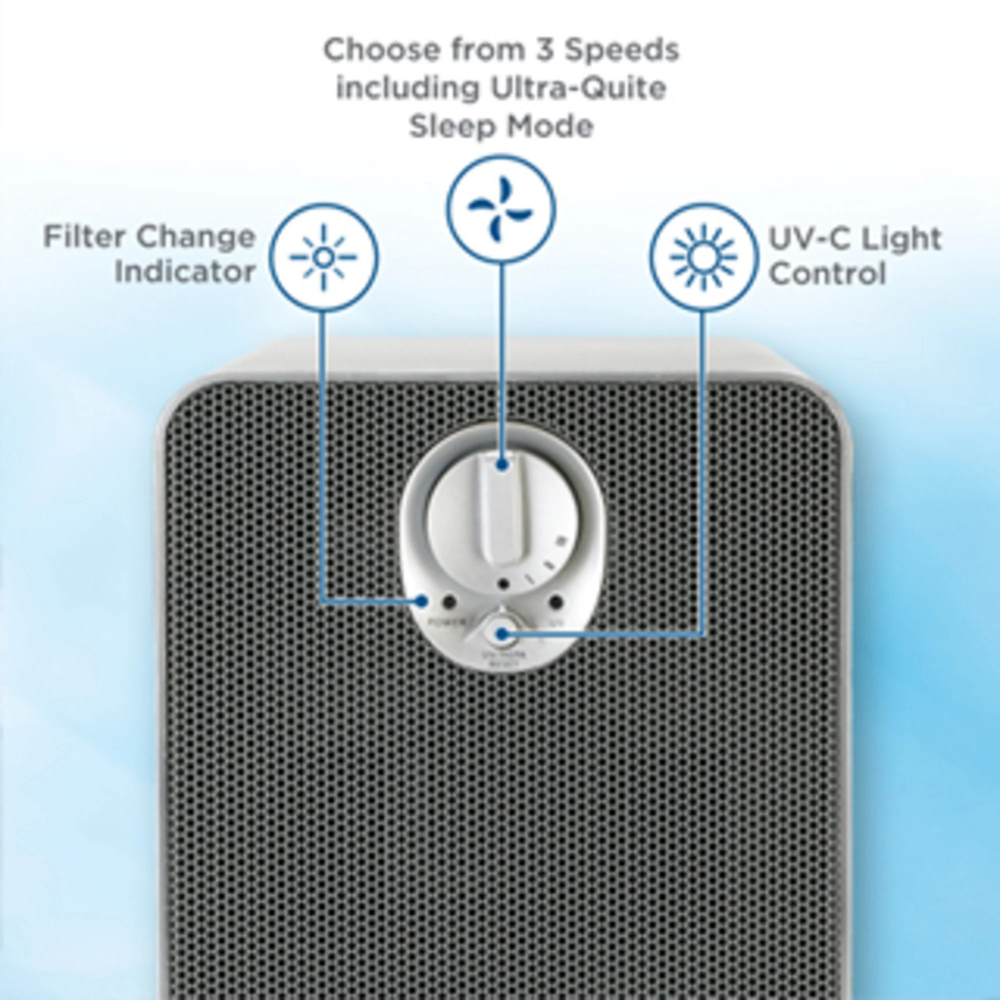 GermGuardian AC4900 HEPA PURE™ 22" Tower Air Purifier (3-speed 3-stage UV-C filtration, gray) - Image 3