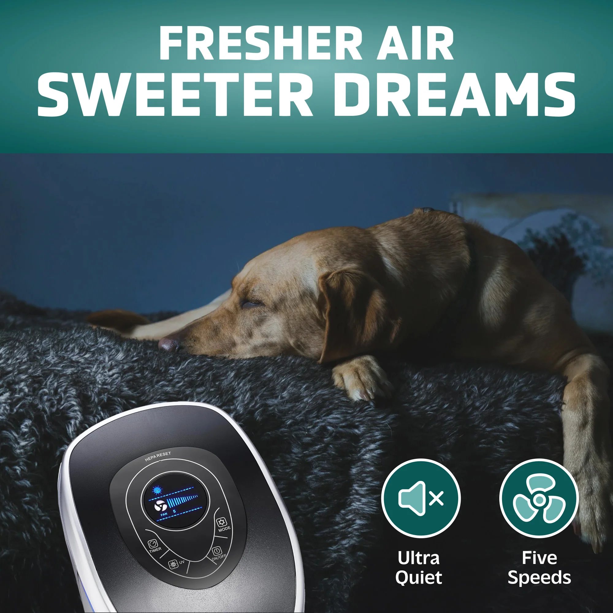 GermGuardian AC5250 PET PURE™ 28" Tower Air Purifier (5-speed 3-stage UV-C filtration, gray) - Image 3