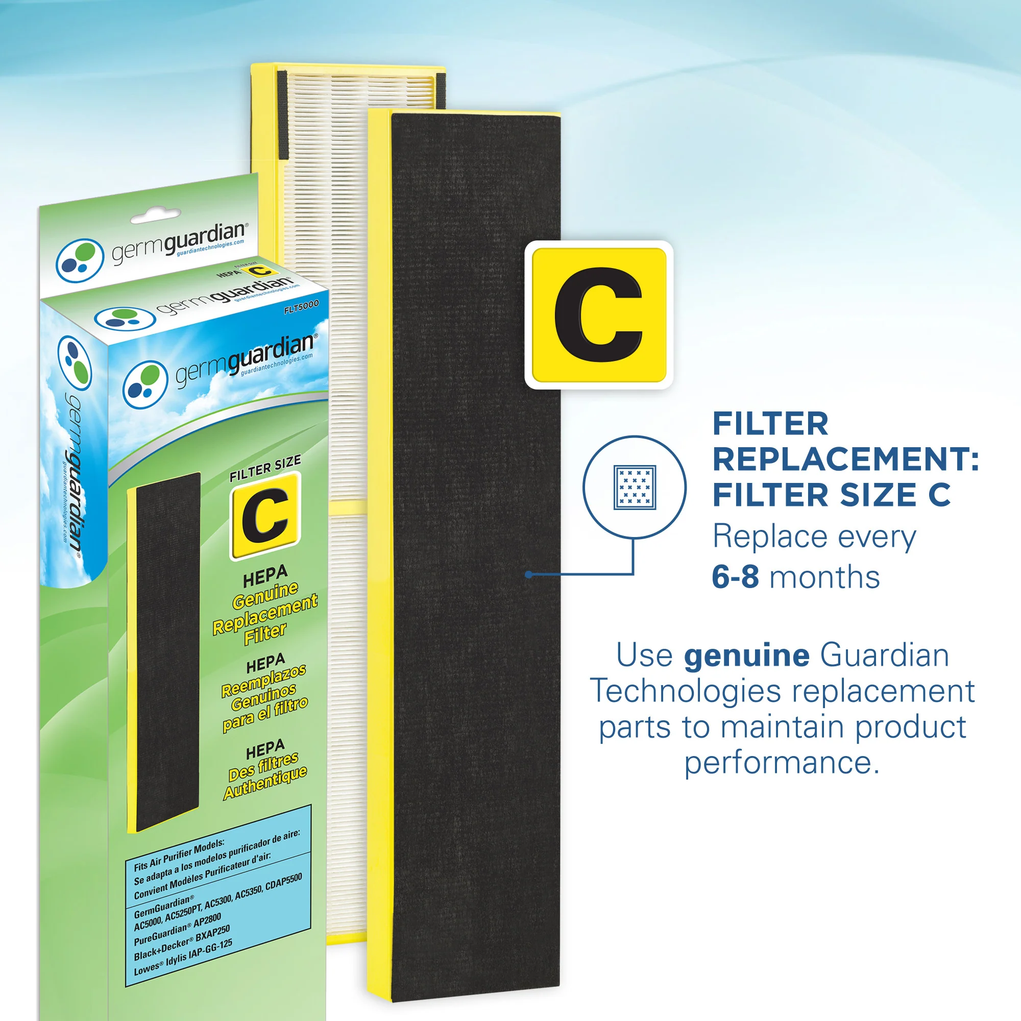 GermGuardian AC5300 HEPA PURE™ 28" Tower Air Purifier (3-speed 3-stage UV-C filtration, black) - Image 4