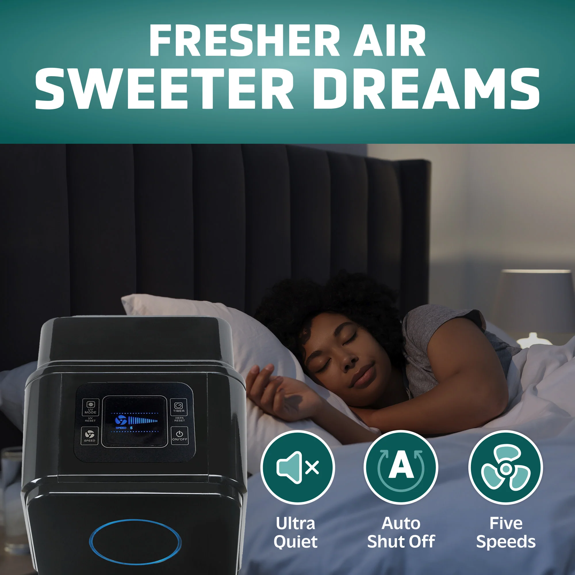 GermGuardian AC5350 HEPA PURE™ 28" Tower Air Purifier (5-speed 3-stage UV-C filtration, black) - Image 3