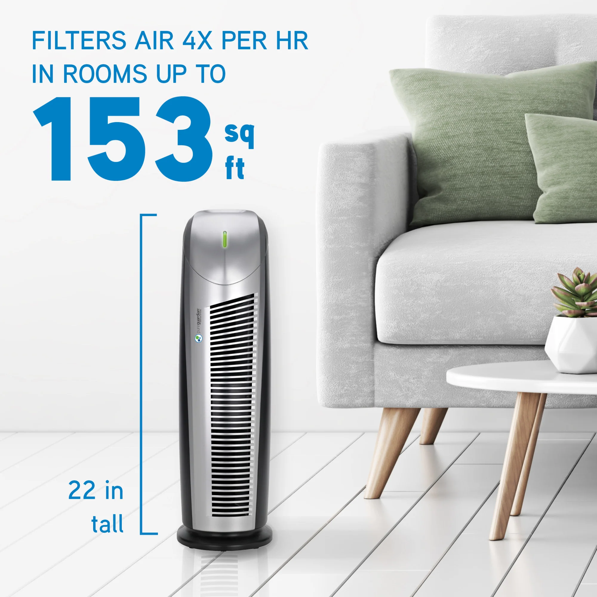 PureGuardian AP2200 HEPA PURE™ 22" Tower Air Purifier (3-speed 2-stage filtration, silver/black) - Image 4