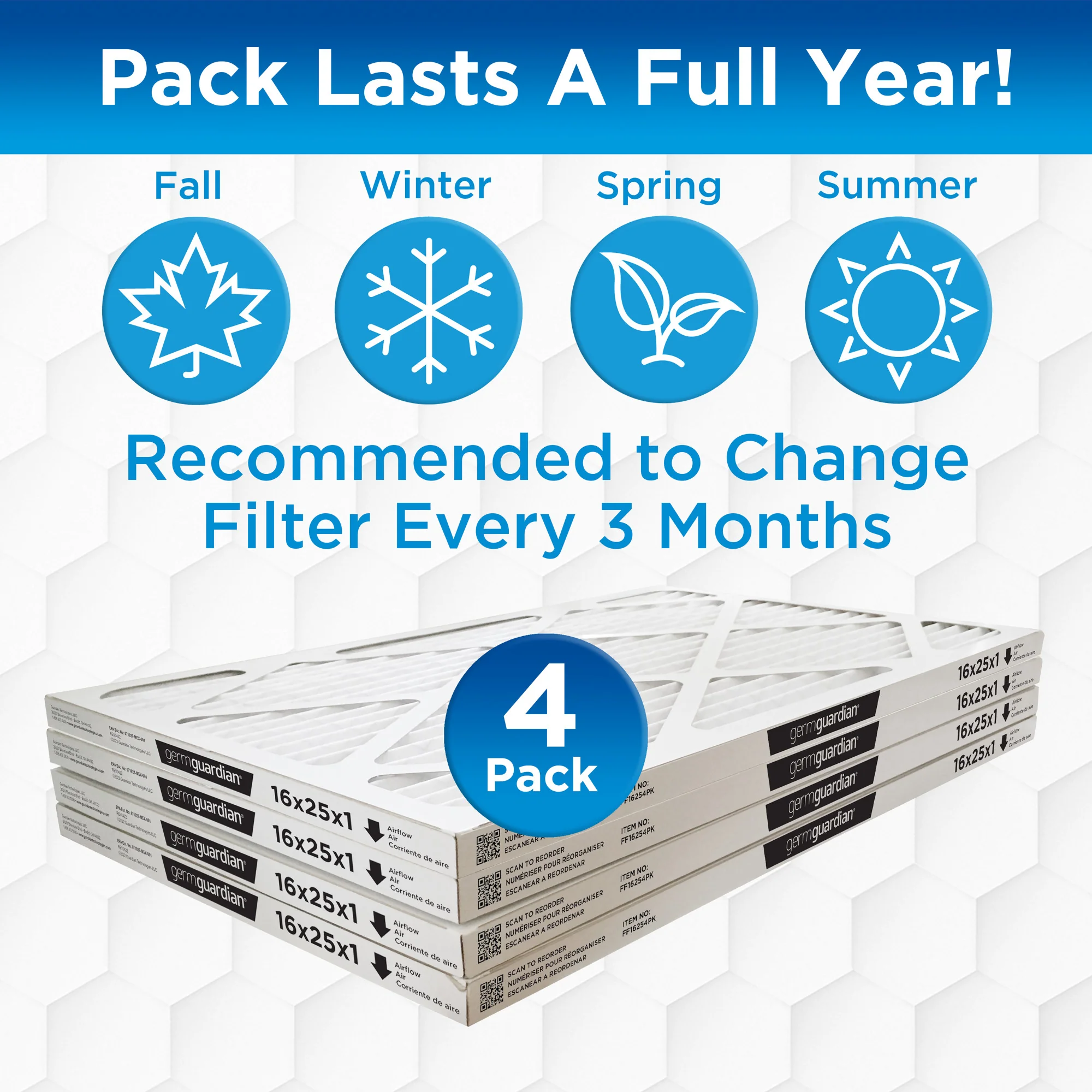 GermGuardian AC Furnace Air Filter 16x25x1 (4 count) - Image 3