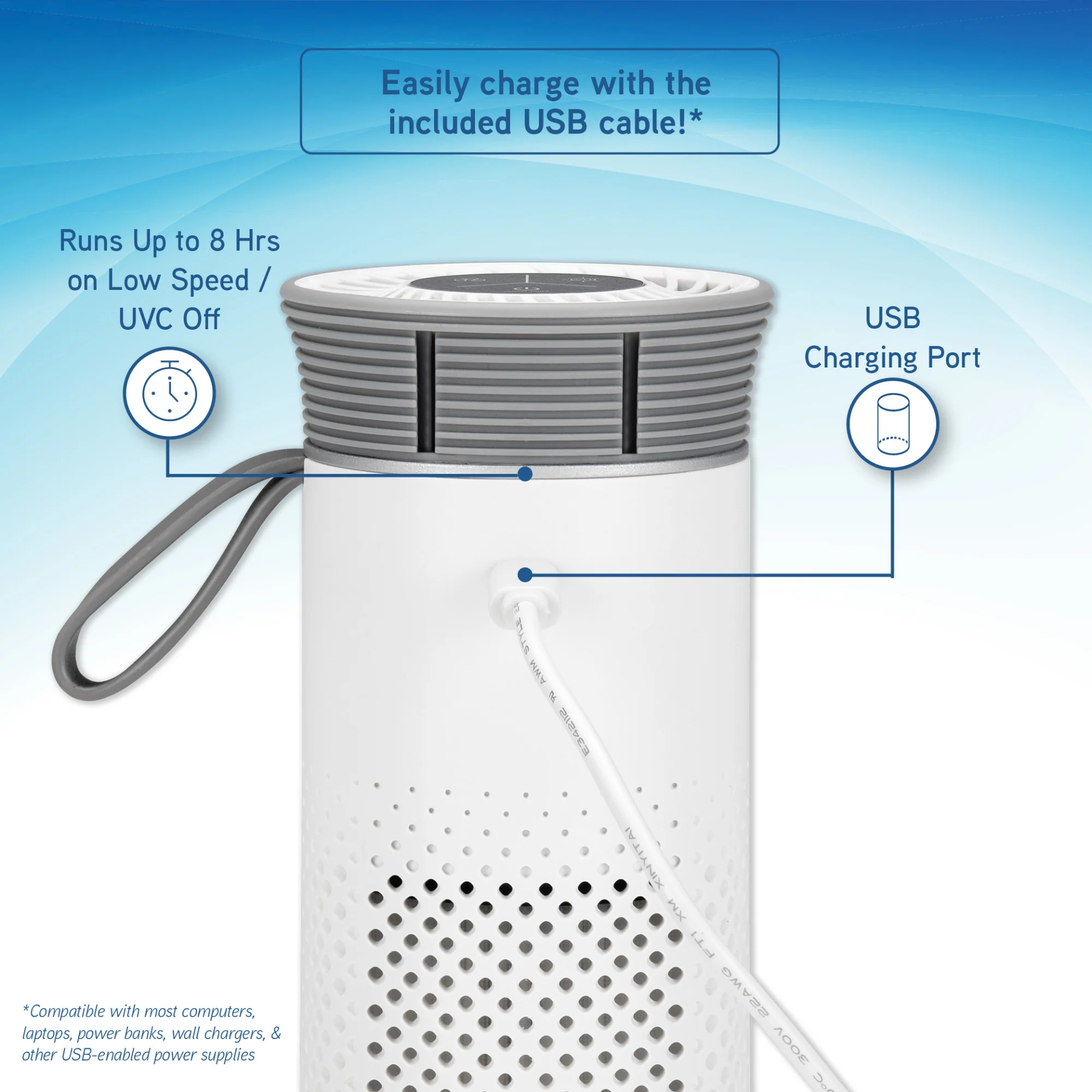 GermGuardian AC085 7" Portable Table Top Air Purifier (2-speed 3-stage UV-C filtration, white) - Image 5