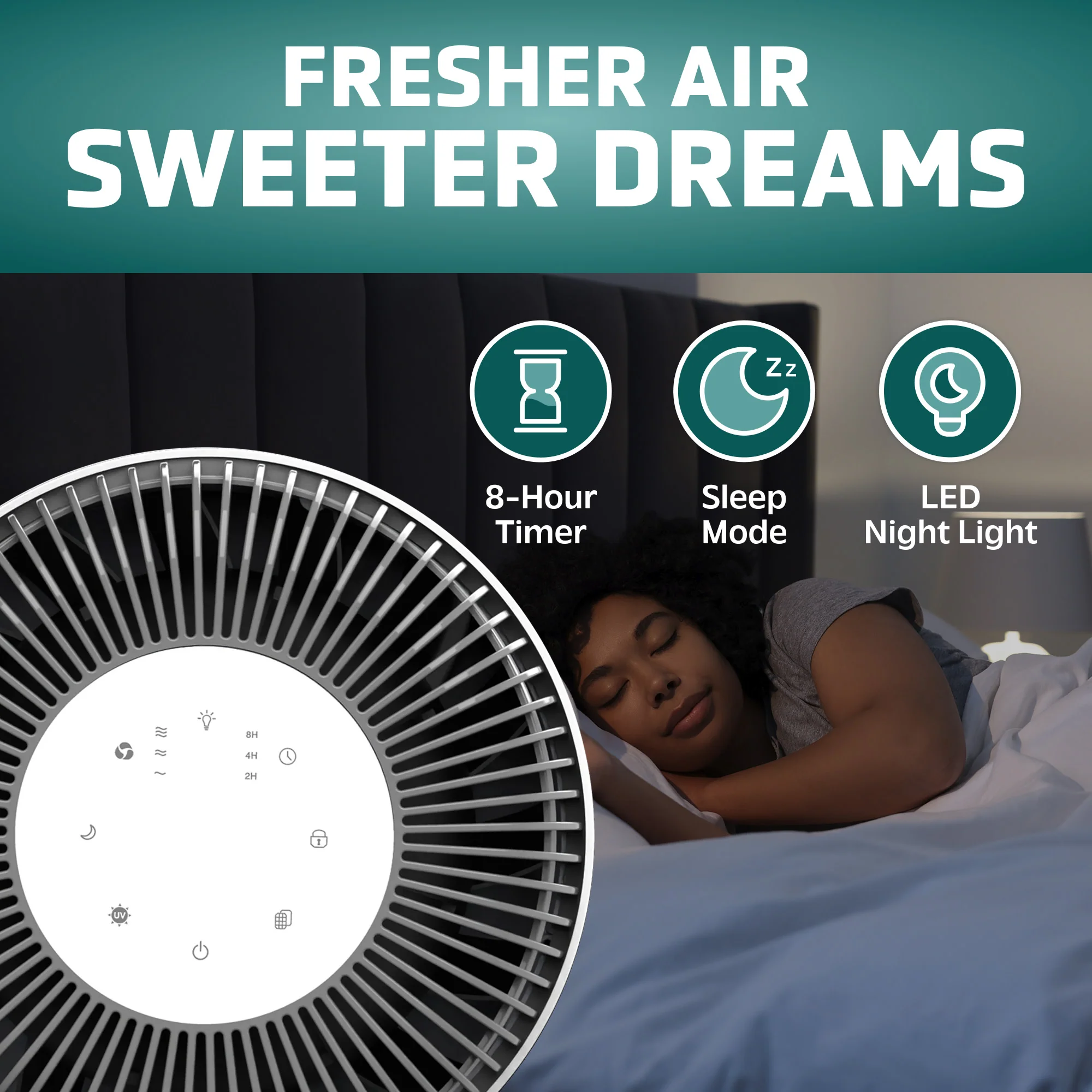 GermGuardian AC151 HEPA PURE™ 15" Table Top Air Purifier (360° 3-speed 4-stage UV-C filtration, white) - Image 3