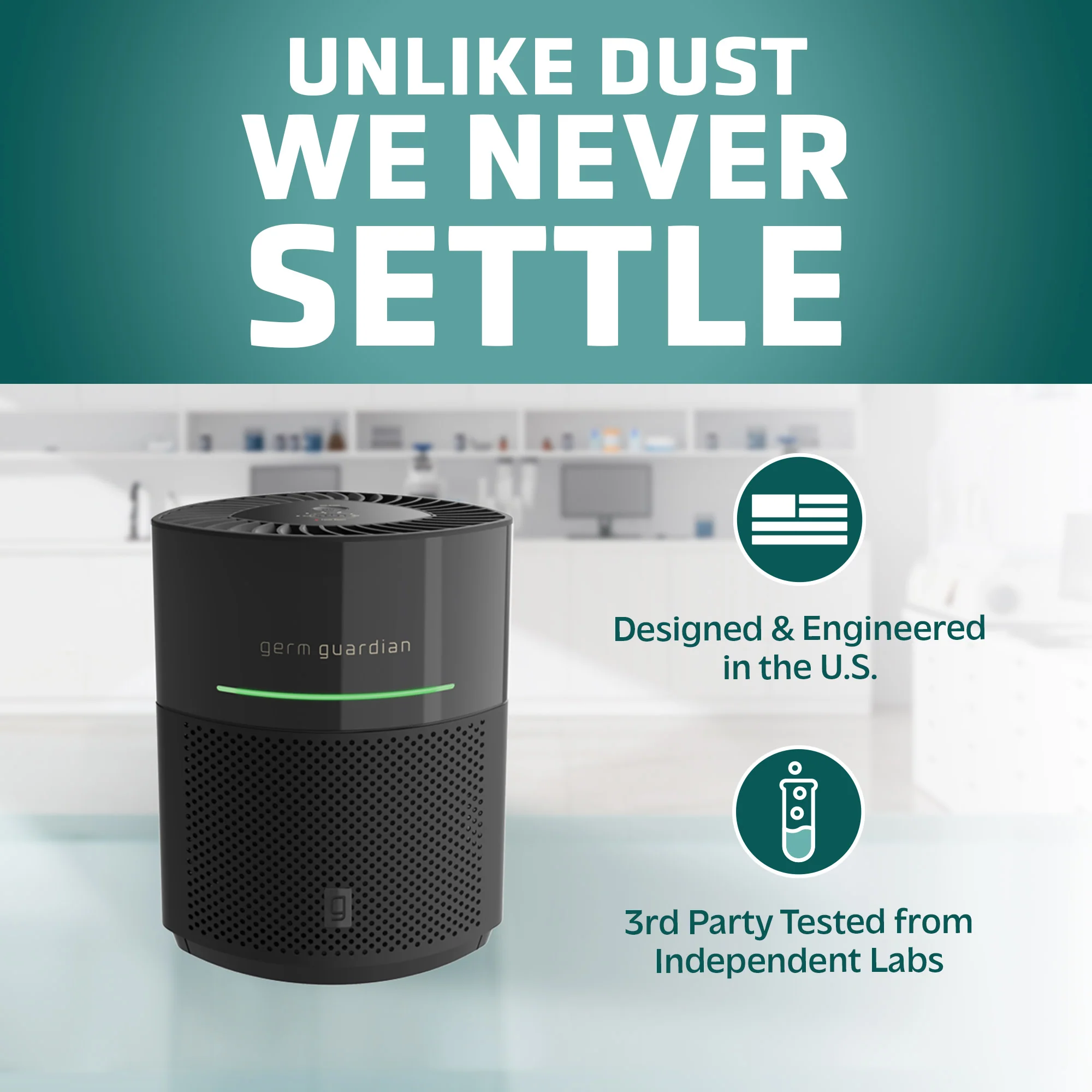 GermGuardian AC3000 HEPA PURE™ 14" Table Top Air Purifier & Air Quality Sensor (360° 3-speed 4-stage UV-C filtration, black) - Image 7