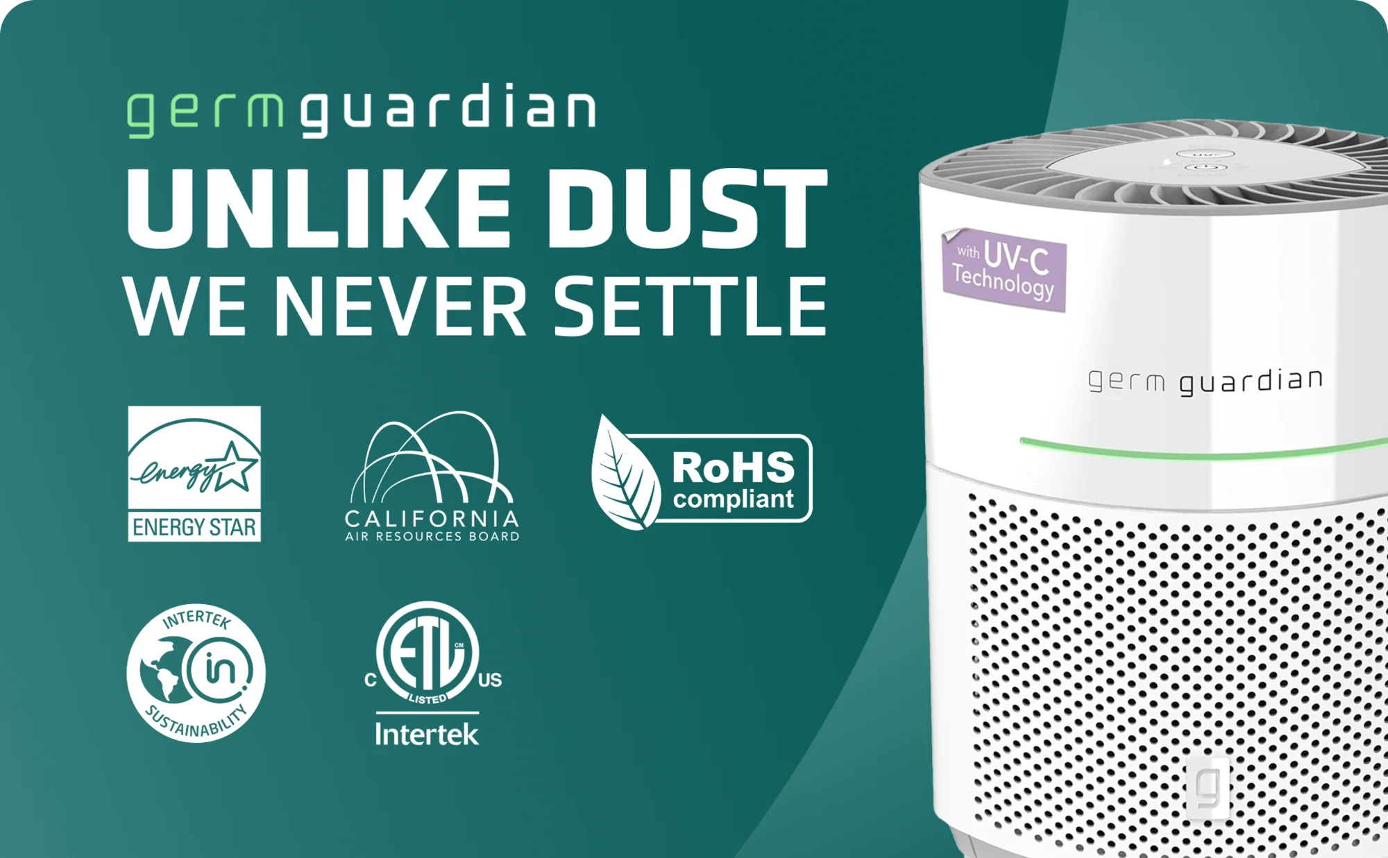 GermGuardian AC3000 HEPA PURE™ 14" Table Top Air Purifier & Air Quality Sensor (360° 3-speed 4-stage UV-C filtration, white) - Image 9