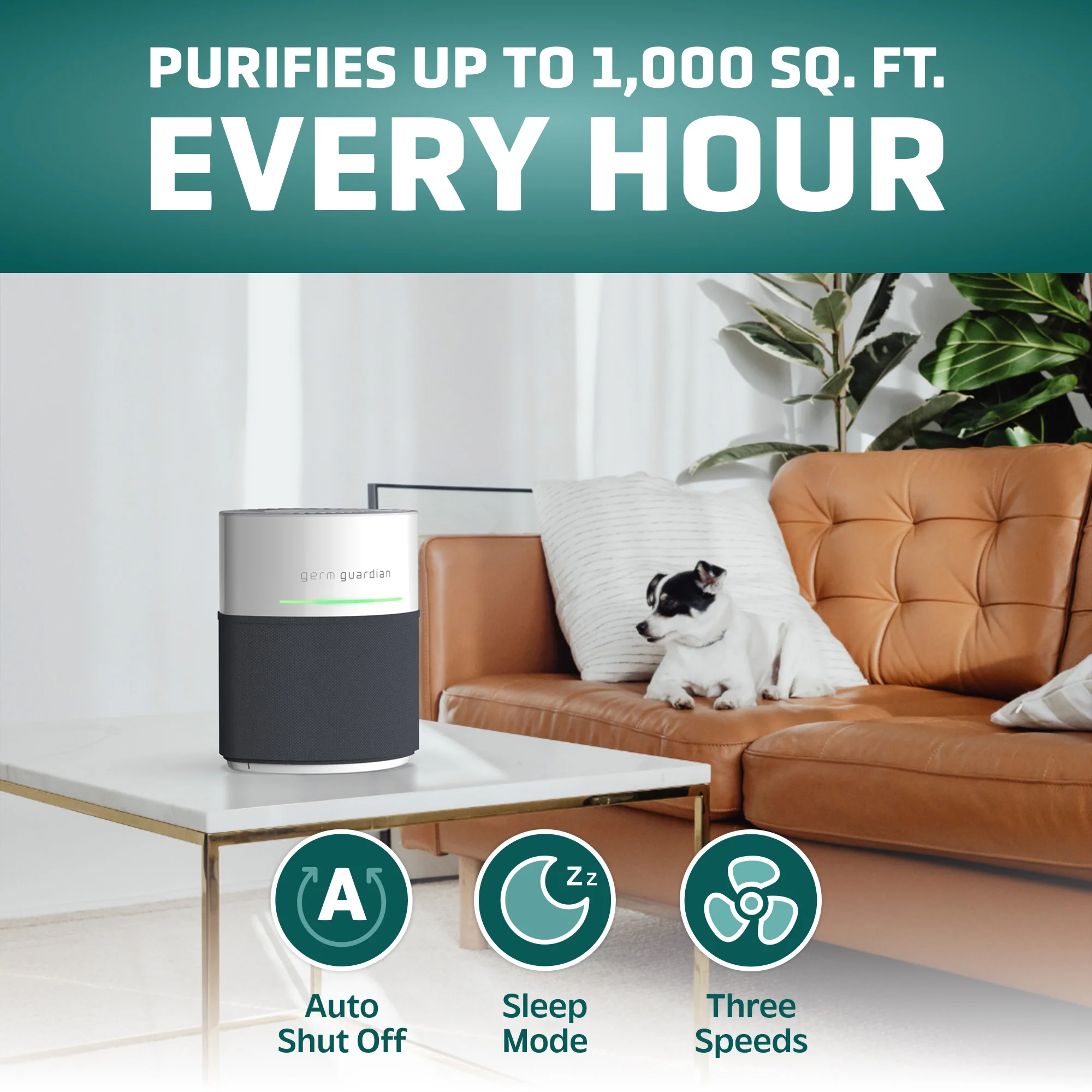 GermGuardian AC3050 AirSafe+ HEPA PURE™ 14" Table Top Air Purifier & Air Quality Sensor (360° 3-speed 4-stage UV-C filtration, white/gray) - Image 2