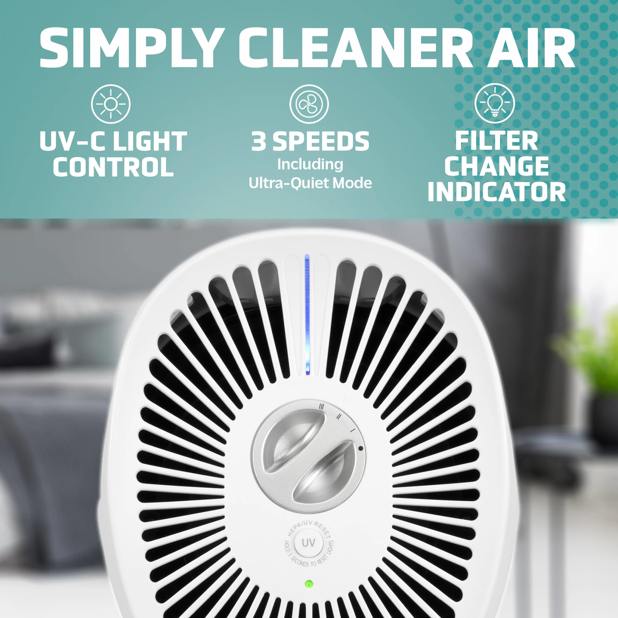 GermGuardian AC4625 HEPA PURE™ 22" Tower Air Purifier (360° 3-speed 4-stage UV-C filtration, white) - Image 3