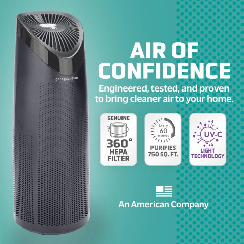 GermGuardian AC4625 HEPA PURE™ 22" Tower Air Purifier (360° 3-speed 4-stage UV-C filtration, black) - Image 2