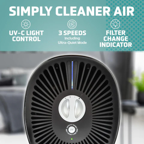GermGuardian AC4625 HEPA PURE™ 22" Tower Air Purifier (360° 3-speed 4-stage UV-C filtration, black) - Image 3