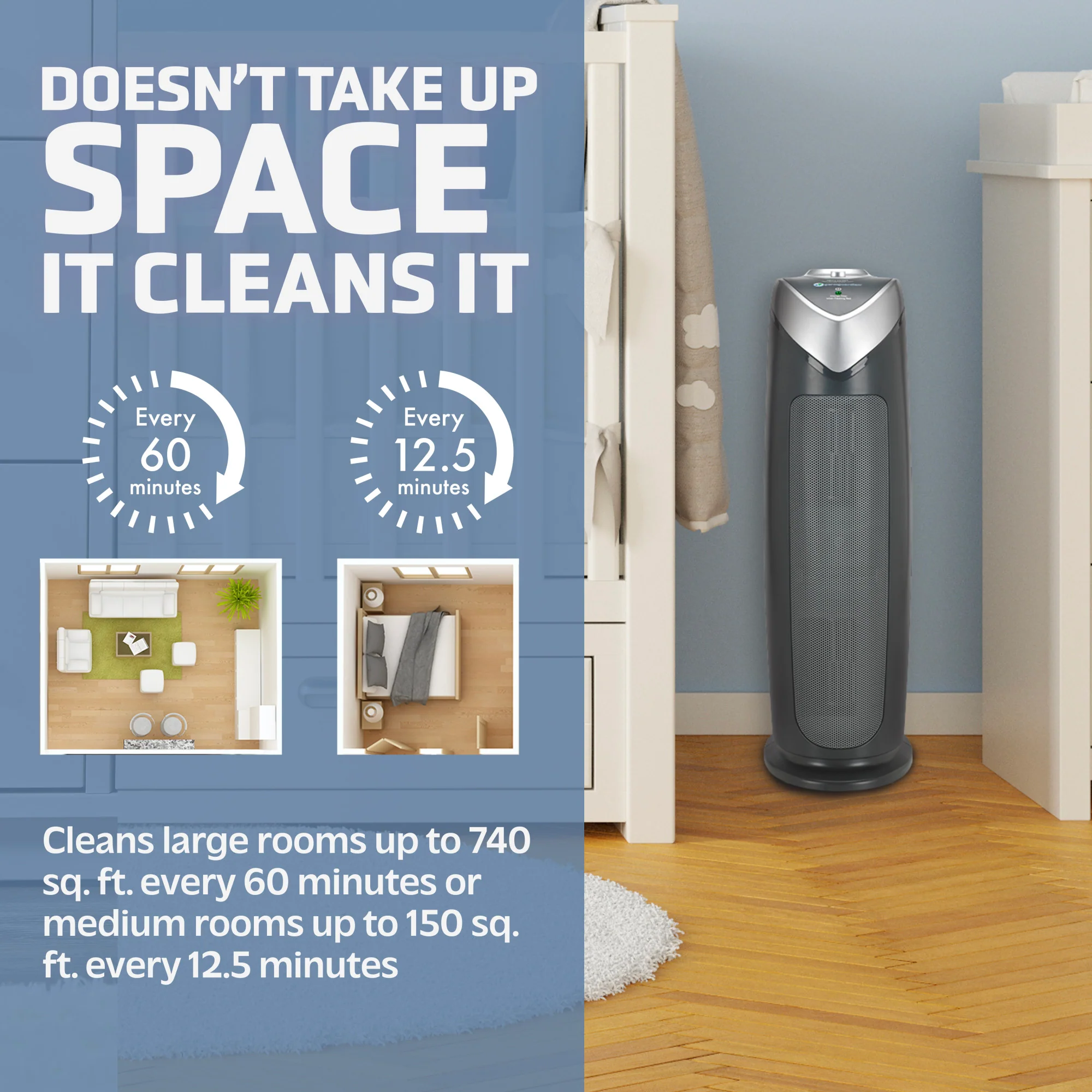 GermGuardian AC4820 HEPA PURE⢠22" Tower Air Purifier (3-speed 2-stage filtration, black) - Image 4