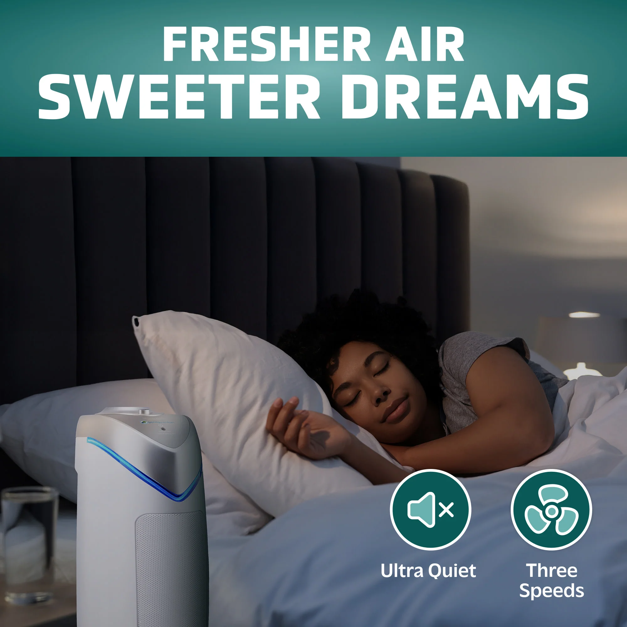 GermGuardian AC4825 HEPA PURE™ 22" Tower Air Purifier (3-speed 3-stage UV-C filtration, white) - Image 3
