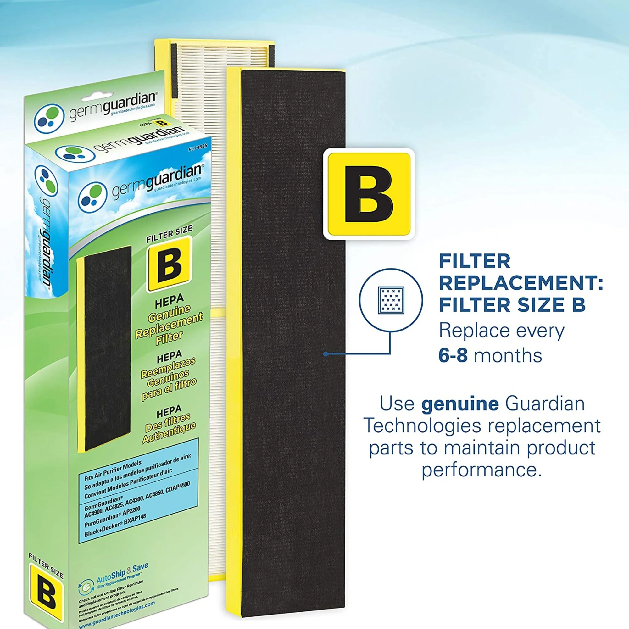 GermGuardian AC4870 HEPA PURE™ 22" Tower Air Purifier (5-speed 3-stage UV-C filtration, black) - Image 3
