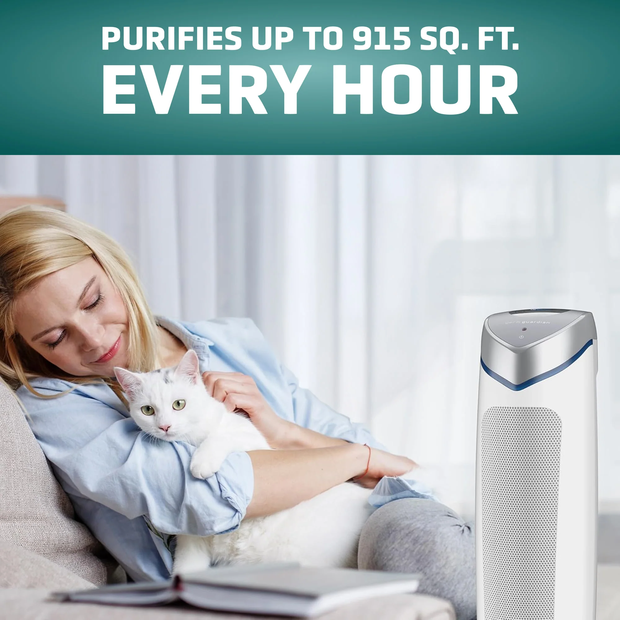 GermGuardian AC5250 PET PURE™ 28" Tower Air Purifier (5-speed 3-stage UV-C filtration, white) - Image 2