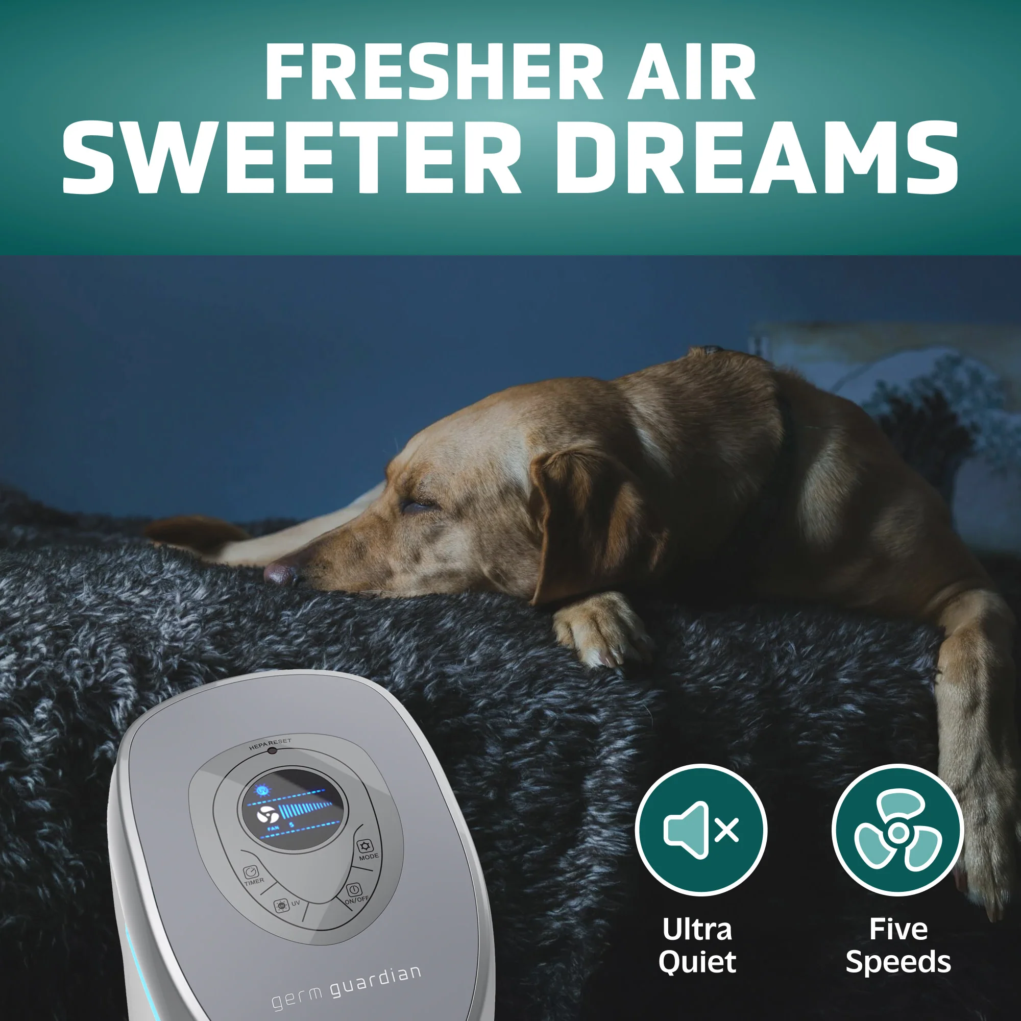 GermGuardian AC5250 PET PURE™ 28" Tower Air Purifier (5-speed 3-stage UV-C filtration, white) - Image 3