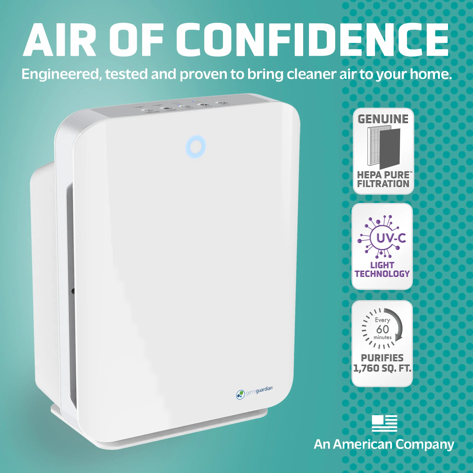 GermGuardian AC5900 HEPA PURE™ 21" Console Air Purifier & Bonus Filter (3-speed 4-stage filtration, white) - Image 2