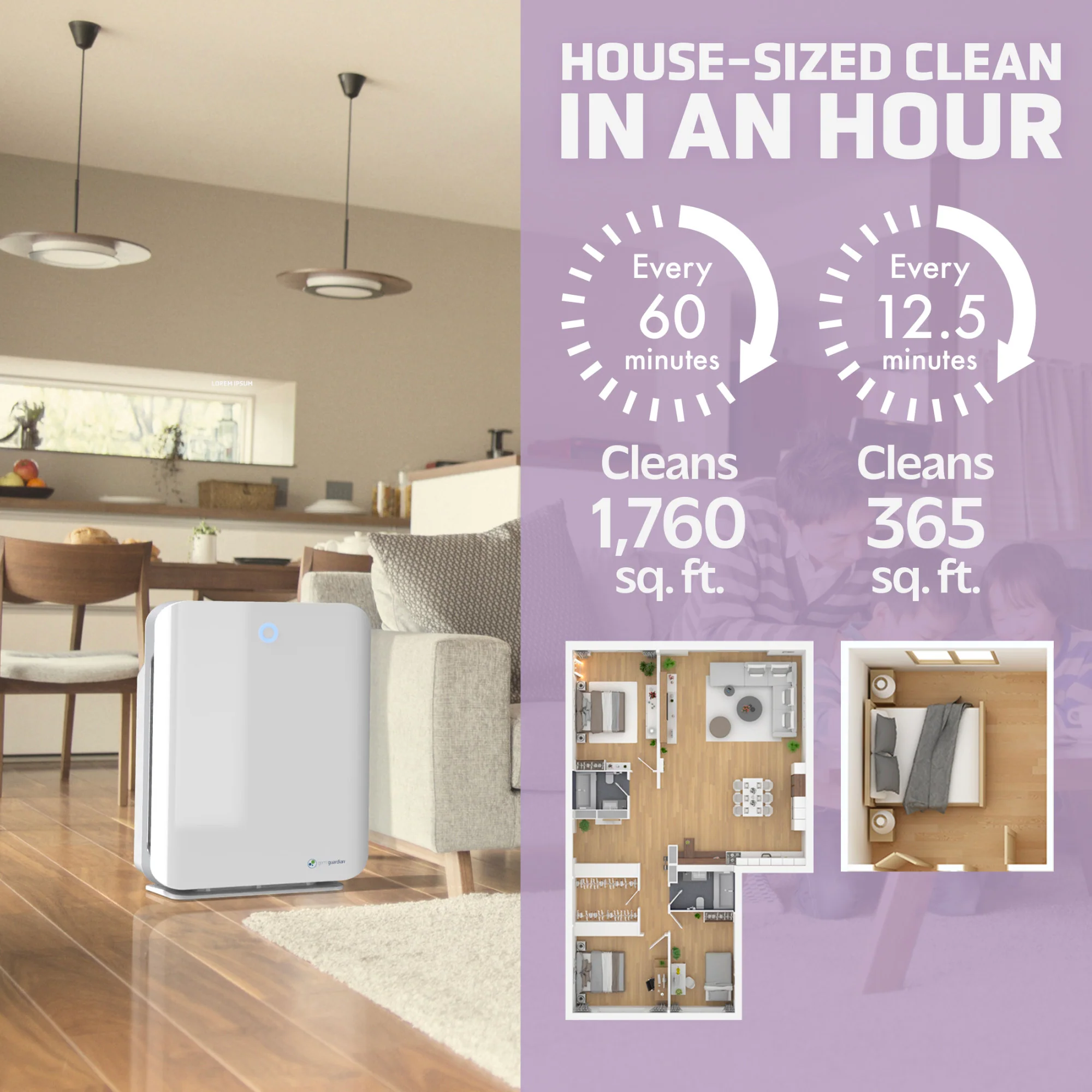 GermGuardian AC5900 HEPA PURE™ 21" Console Air Purifier & Bonus Filter (3-speed 4-stage filtration, white) - Image 4