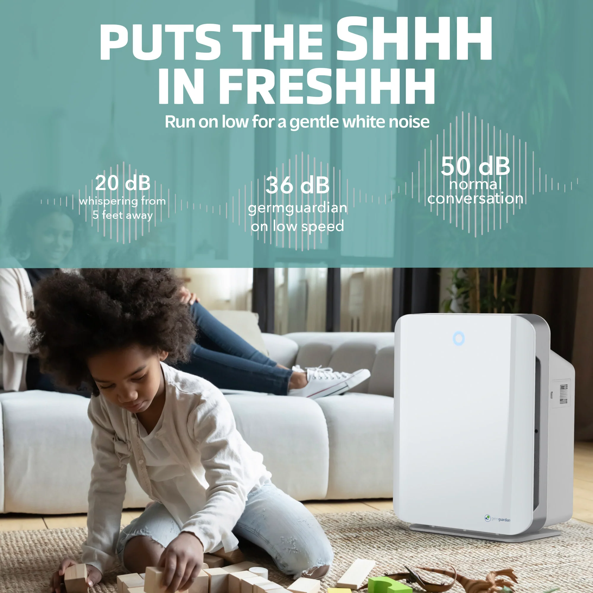 GermGuardian AC5900 HEPA PURE™ 21" Console Air Purifier & Bonus Filter (3-speed 4-stage filtration, white) - Image 5