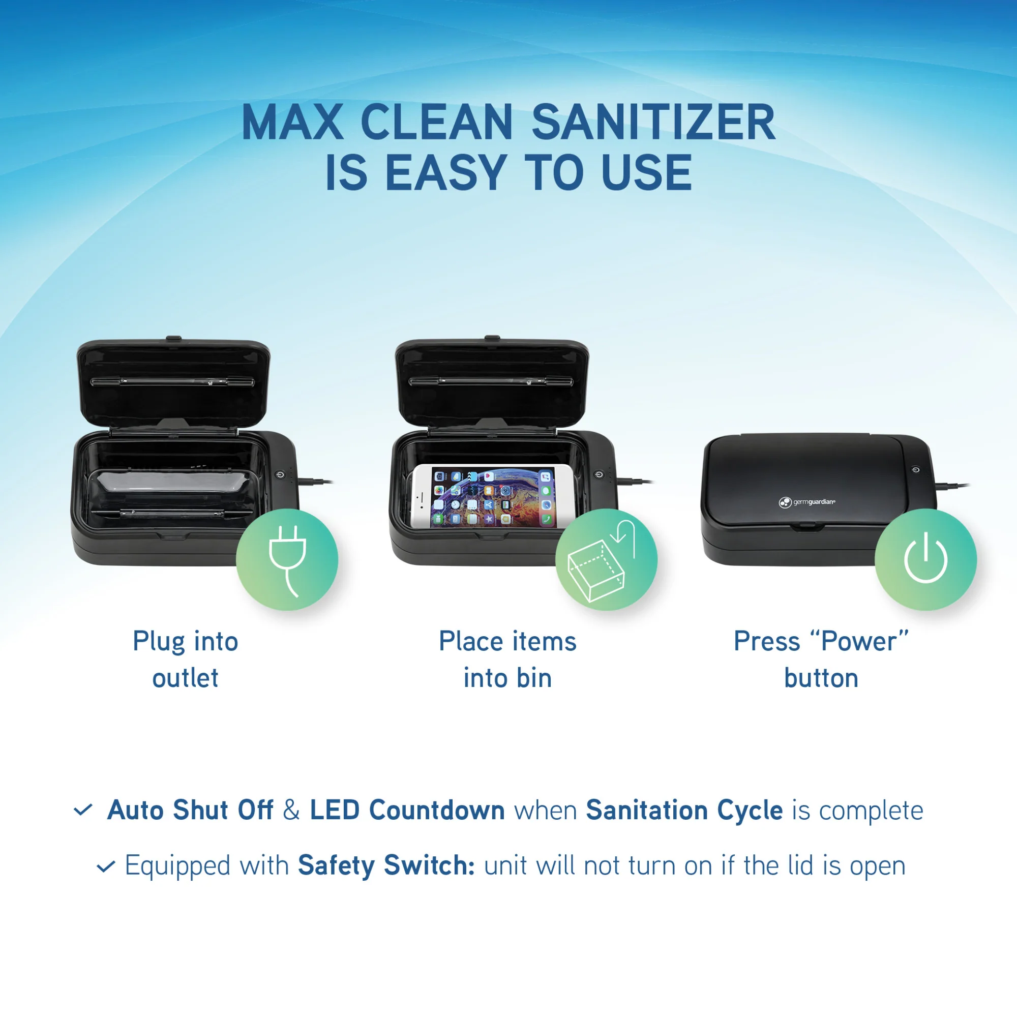 GermGuardian Portable Compact Phone UV-C Sanitizer with Total Clean Sanitizing Cycle - Image 3