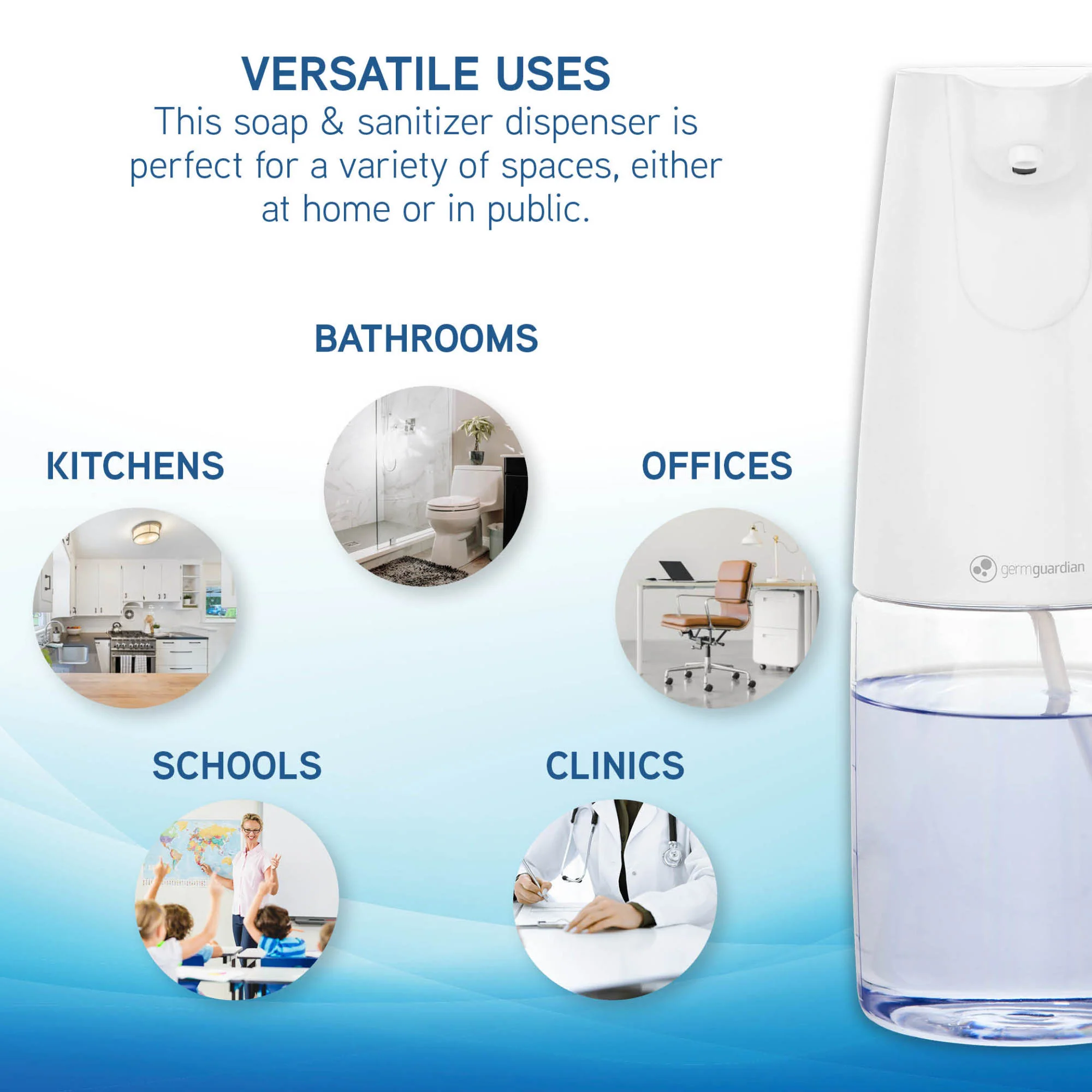 GermGuardian SD410 Automatic Hands Free Soap and Sanitizer Dispenser for Office, School home and more, Large Capacity 500ml - Image 6