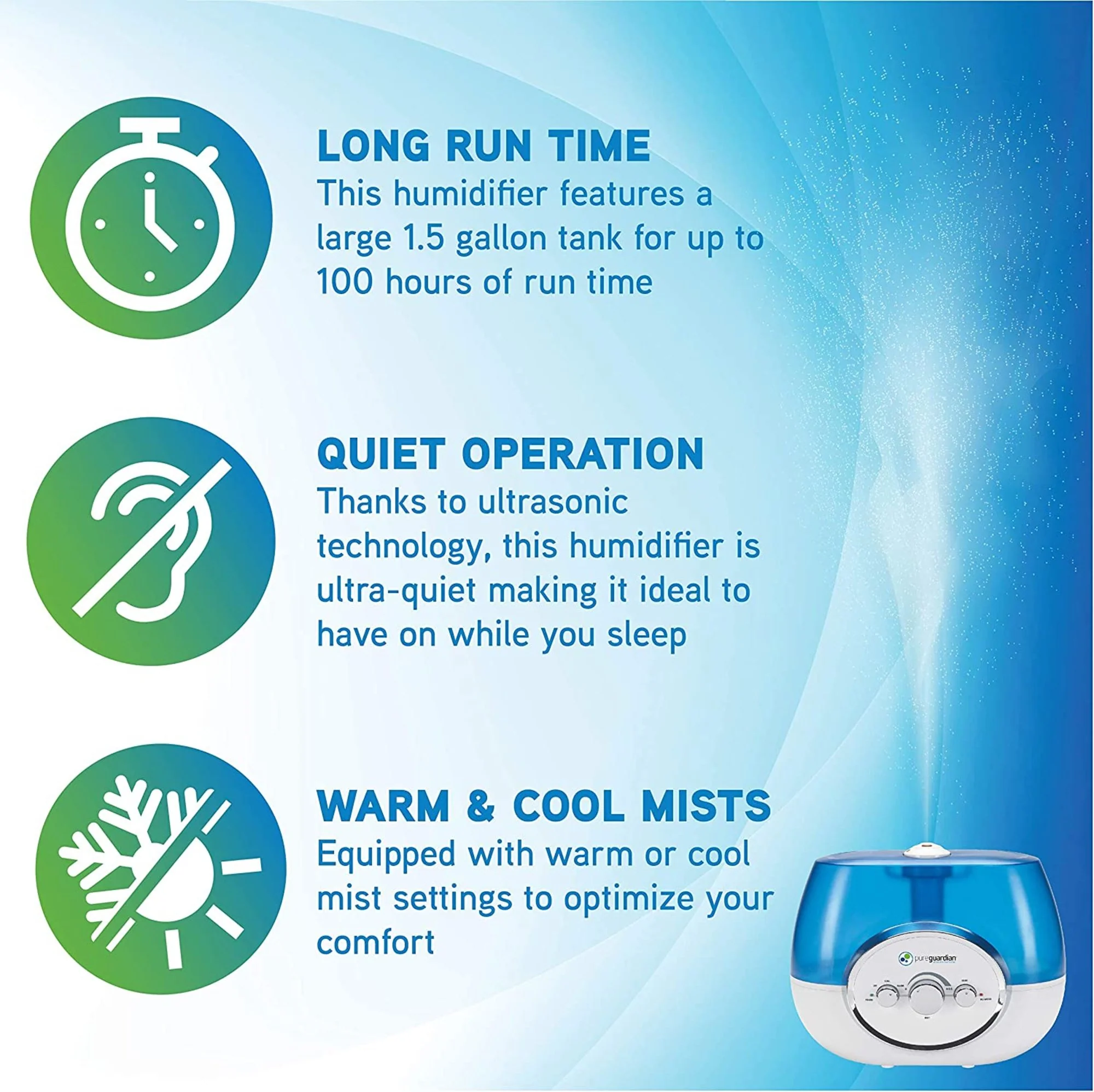 PureGuardian H1510 Ultrasonic Warm Mist & Ultrasonic Cool Mist Humidifier - Image 3