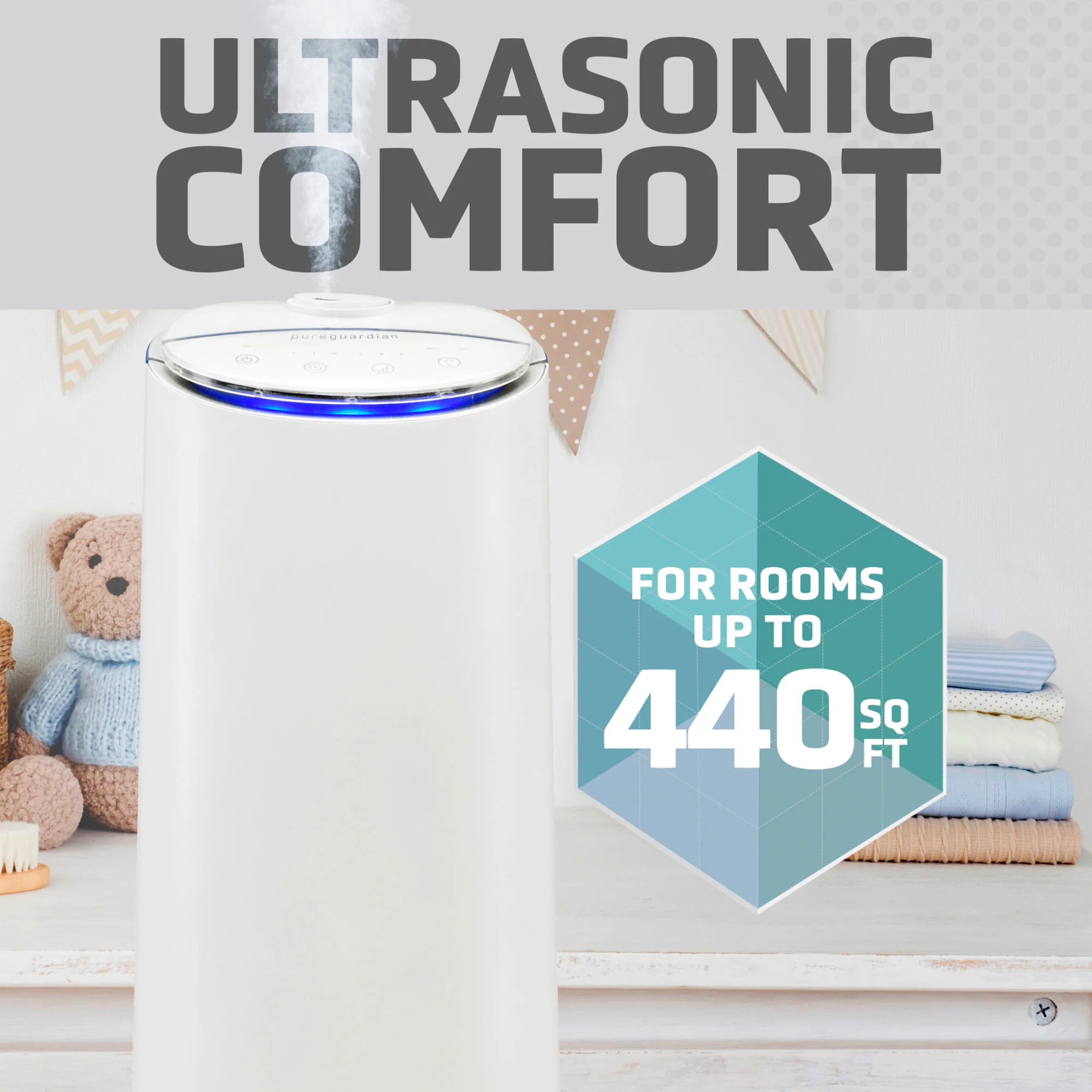 PureGuardian H3200 Ultrasonic Cool Mist Humidifier Tower with Aromatherapy Tray, 1.5-Gallons (white) - Image 5