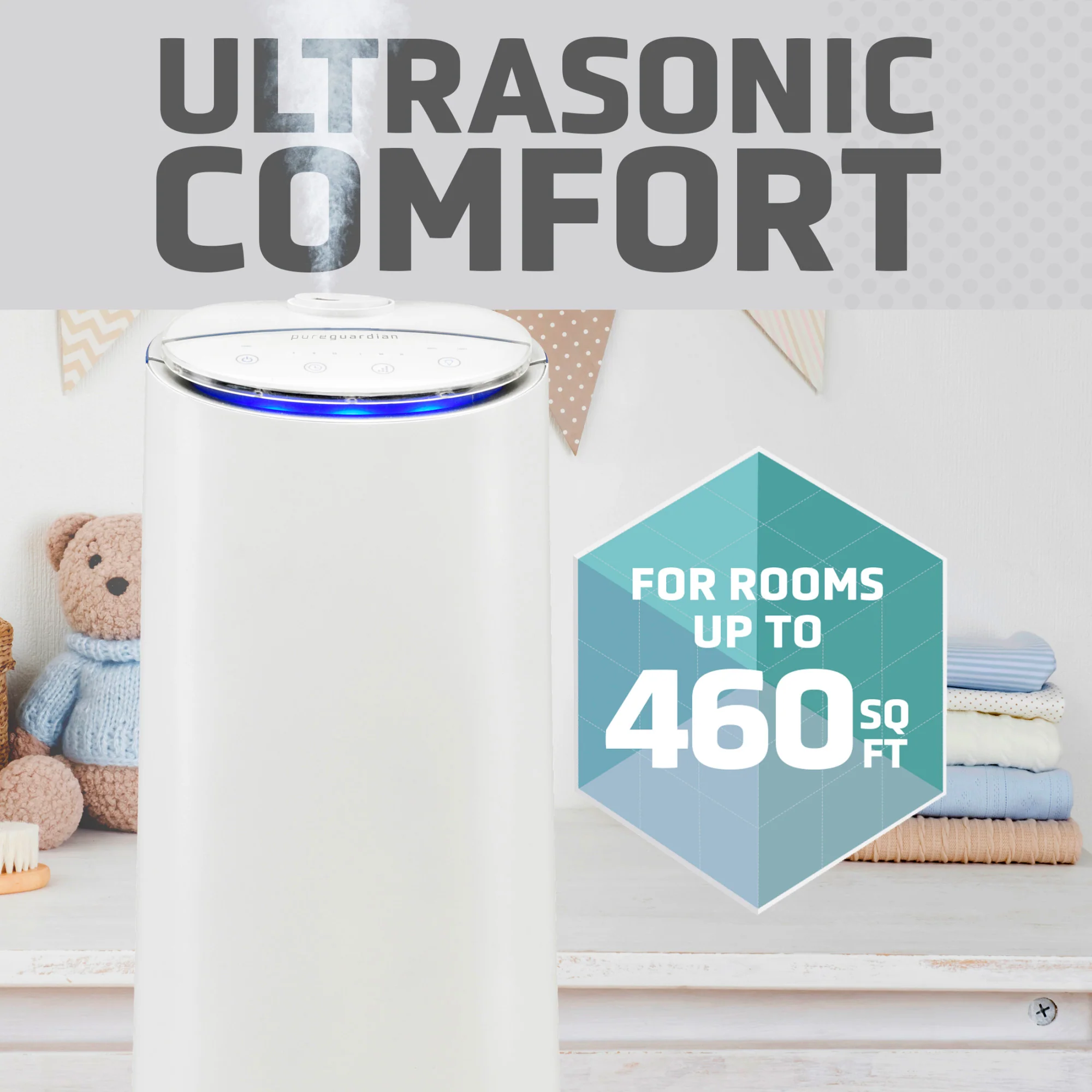 PureGuardian H3250WCA Ultrasonic Warm and Cool Mist Humidifier Tower with Aromatherapy Tray, 1.5-Gallons - Image 5