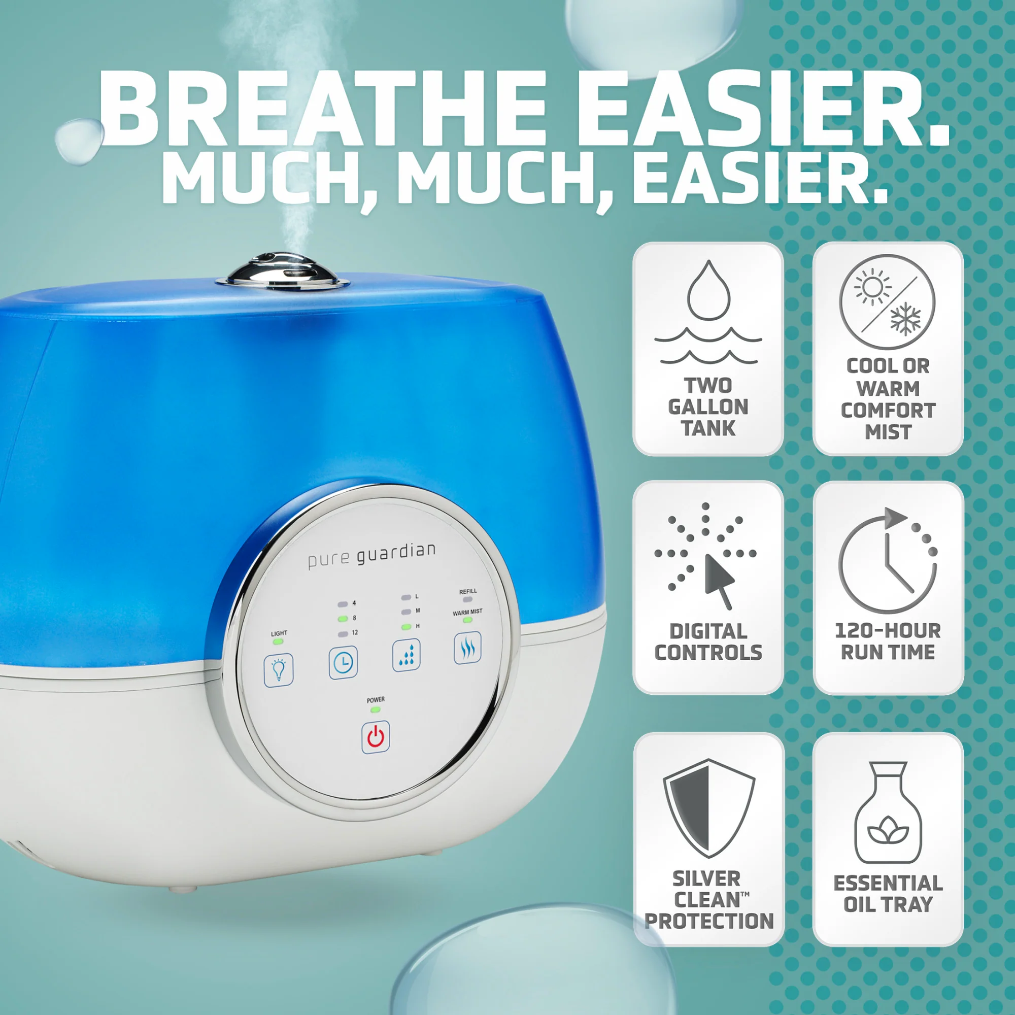 PureGuardian H4810AR 2-Gallon Ultrasonic Warm Mist & Cool Mist Humidifier with Aromatherapy Tray - Image 2