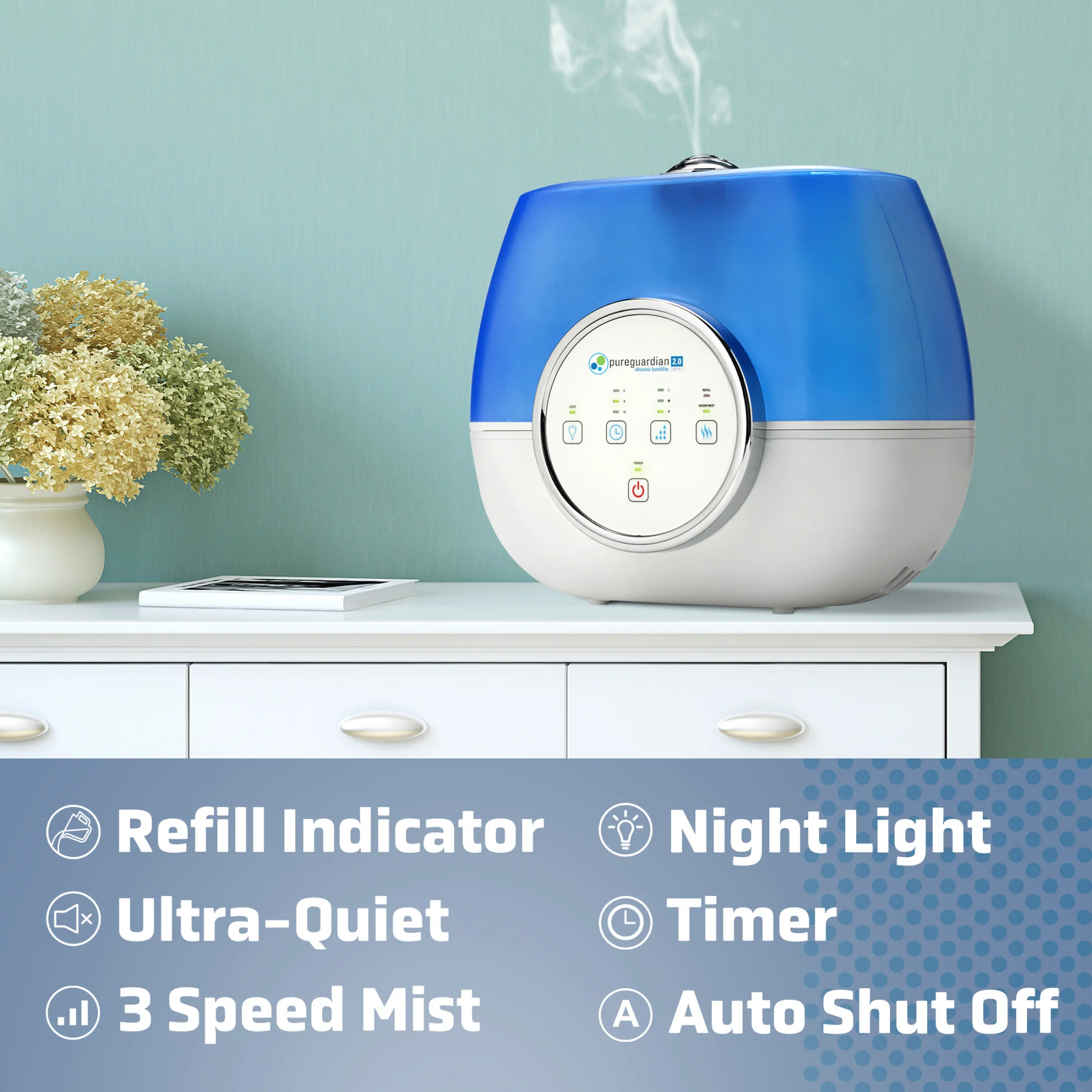 PureGuardian H4810AR 2-Gallon Ultrasonic Warm Mist & Cool Mist Humidifier with Aromatherapy Tray - Image 3