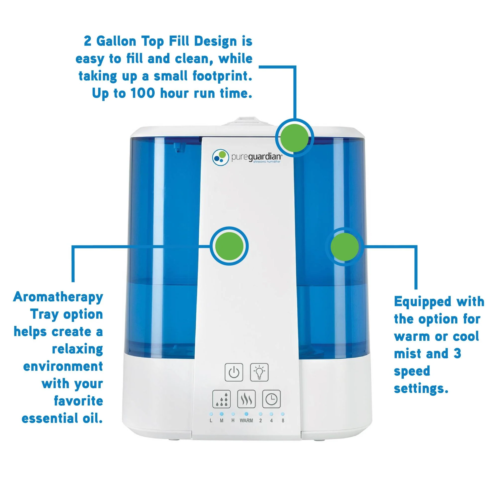 PureGuardian H5225 Top Fill Ultrasonic Cool and Warm Mist Humidifier with Aromatherapy Tray, 2-Gallon - Image 5
