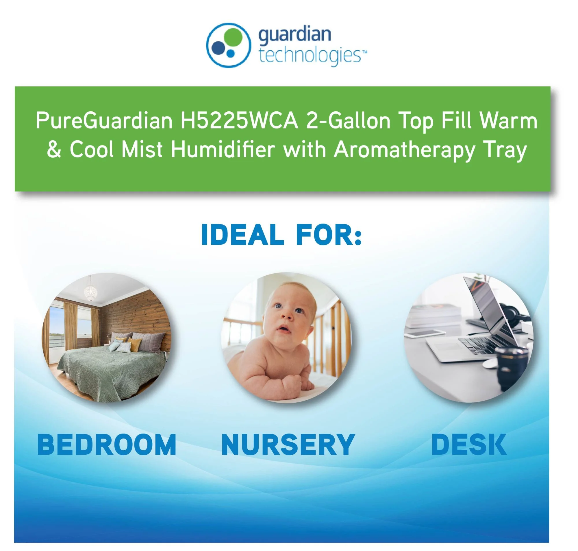 PureGuardian H5225 Top Fill Ultrasonic Cool and Warm Mist Humidifier with Aromatherapy Tray, 2-Gallon - Image 6