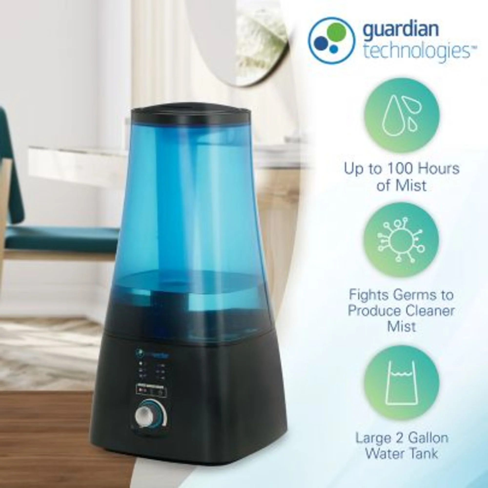 PureGuardian H5450BCA Ultrasonic Warm and Cool Mist Humidifier with UV-C and Aromatherapy Tray, 2-Gallons