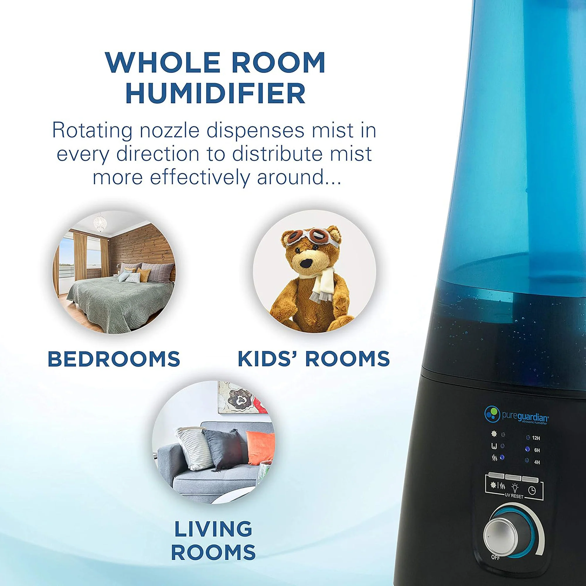 PureGuardian H5450BCA Ultrasonic Warm and Cool Mist Humidifier with UV-C and Aromatherapy Tray, 2-Gallons - Image 3