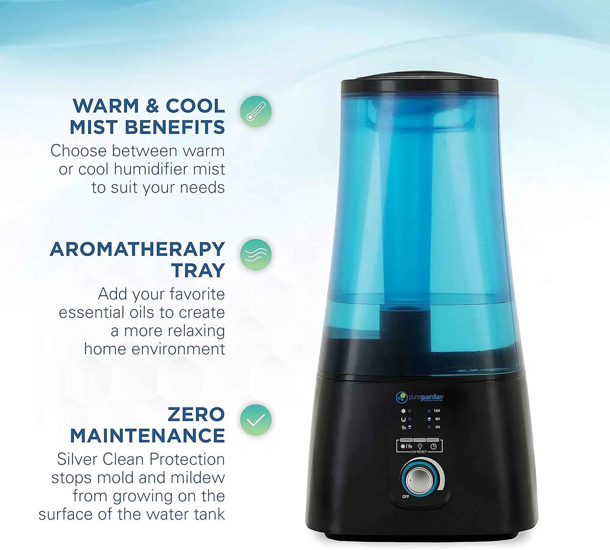 PureGuardian H5450BCA Ultrasonic Warm and Cool Mist Humidifier with UV-C and Aromatherapy Tray, 2-Gallons - Image 4