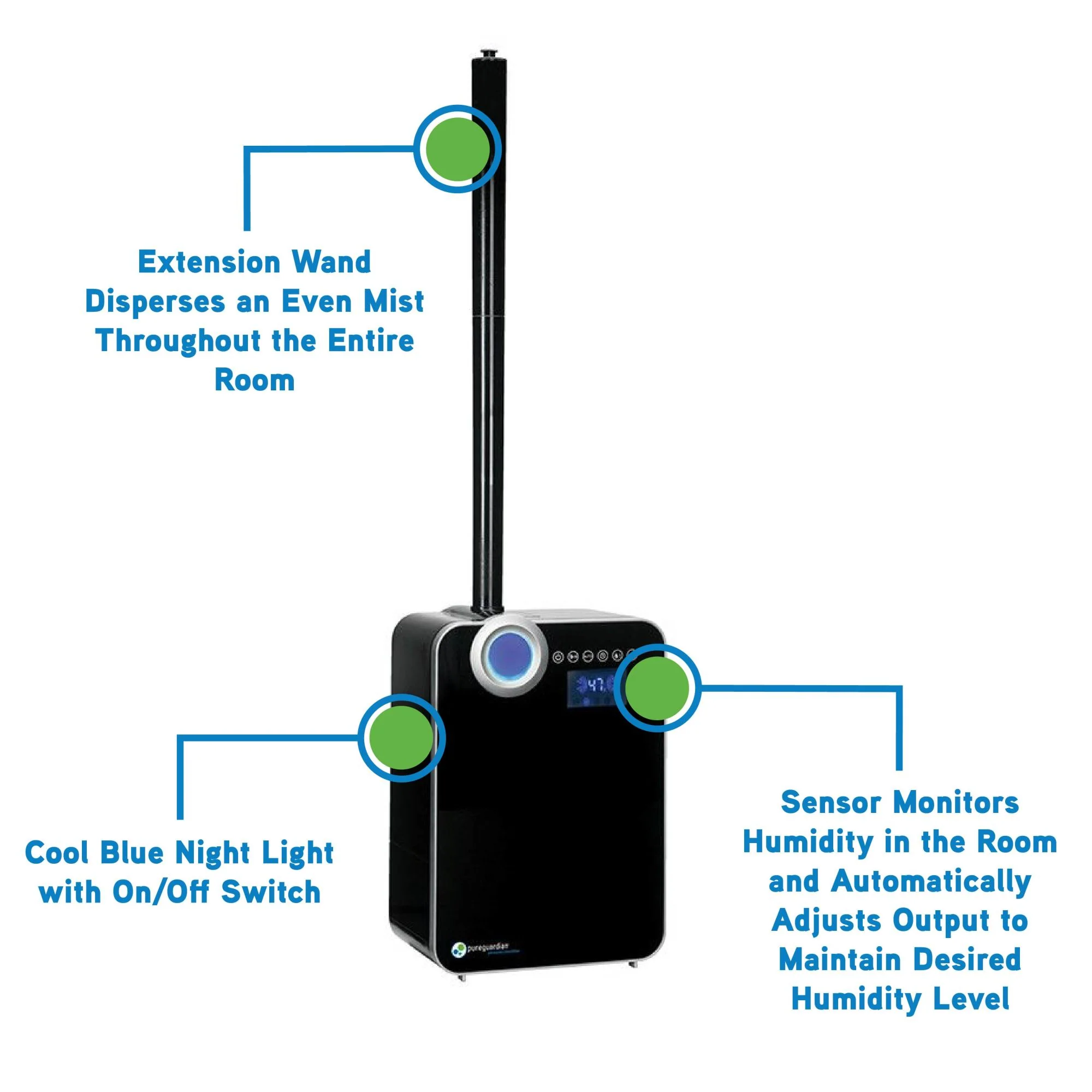 PureGuardian H8000B Elite Ultrasonic Warm Mist & Ultrasonic Cool Mist Digital Humidifier with Extendable Wand - Image 5