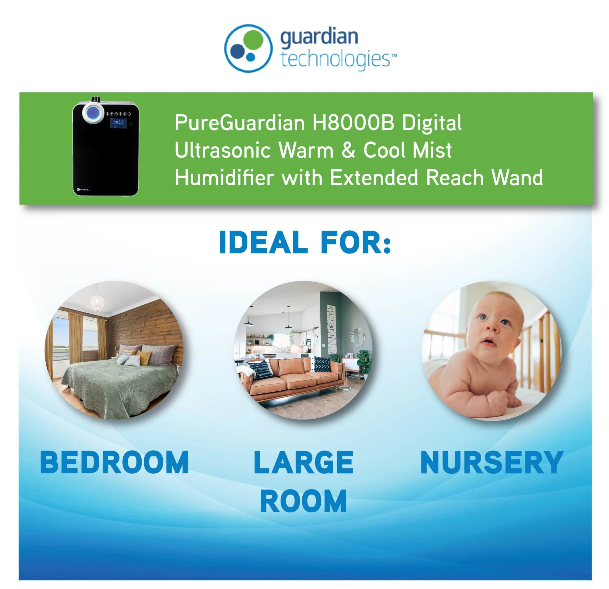 PureGuardian H8000B Elite Ultrasonic Warm Mist & Ultrasonic Cool Mist Digital Humidifier with Extendable Wand - Image 6