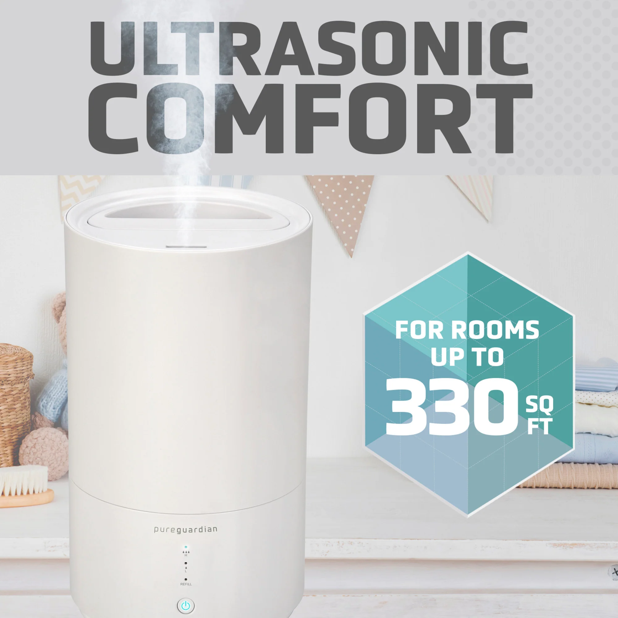 PureGuardian H950AR 0.80 Gallon Top Fill Ultrasonic Cool Mist Humidifier with Aromatherapy Tray - Image 5