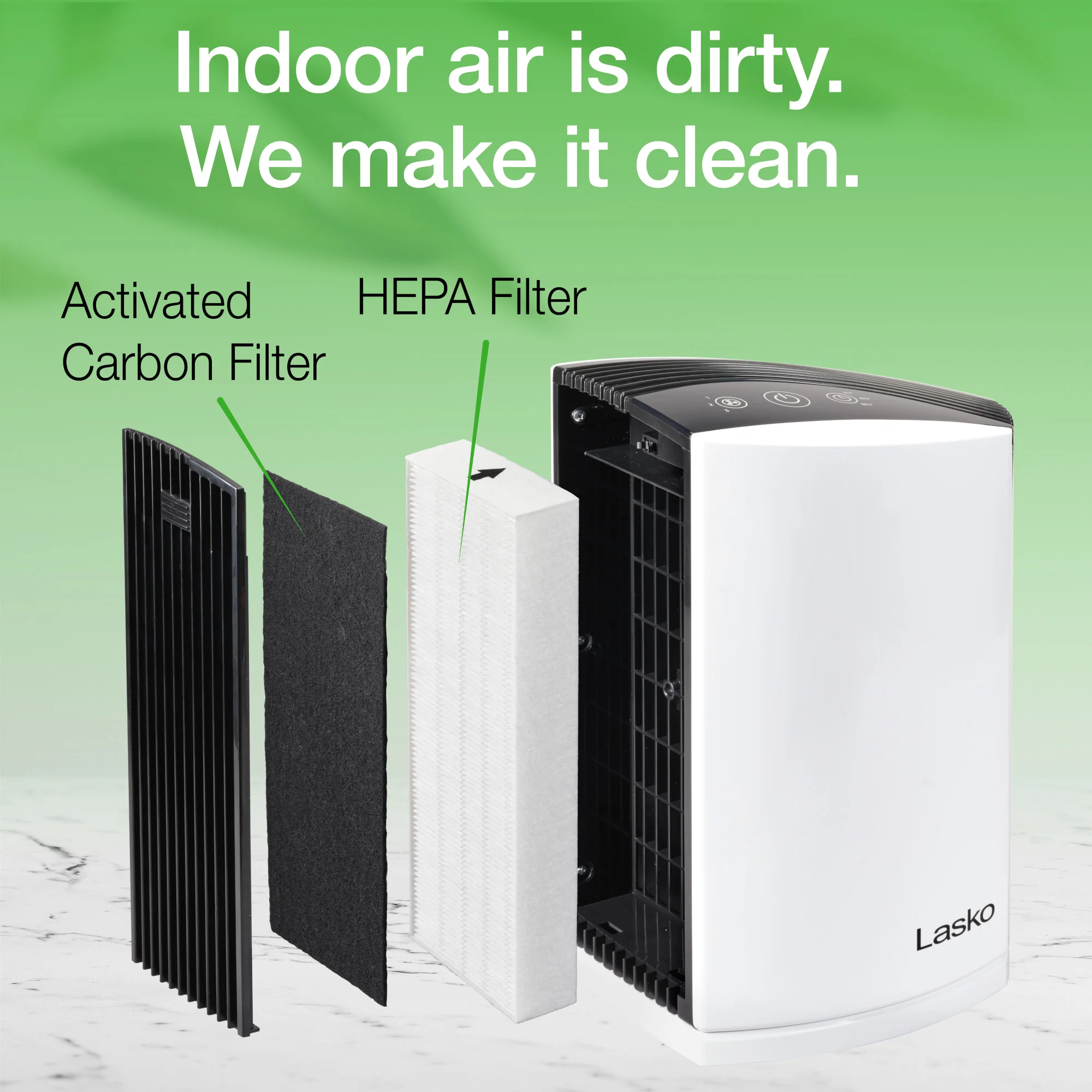 Lasko LP200 HEPA 15" Table Top Air Purifier (3-speed 2-stage filtration, white/black) - Image 5
