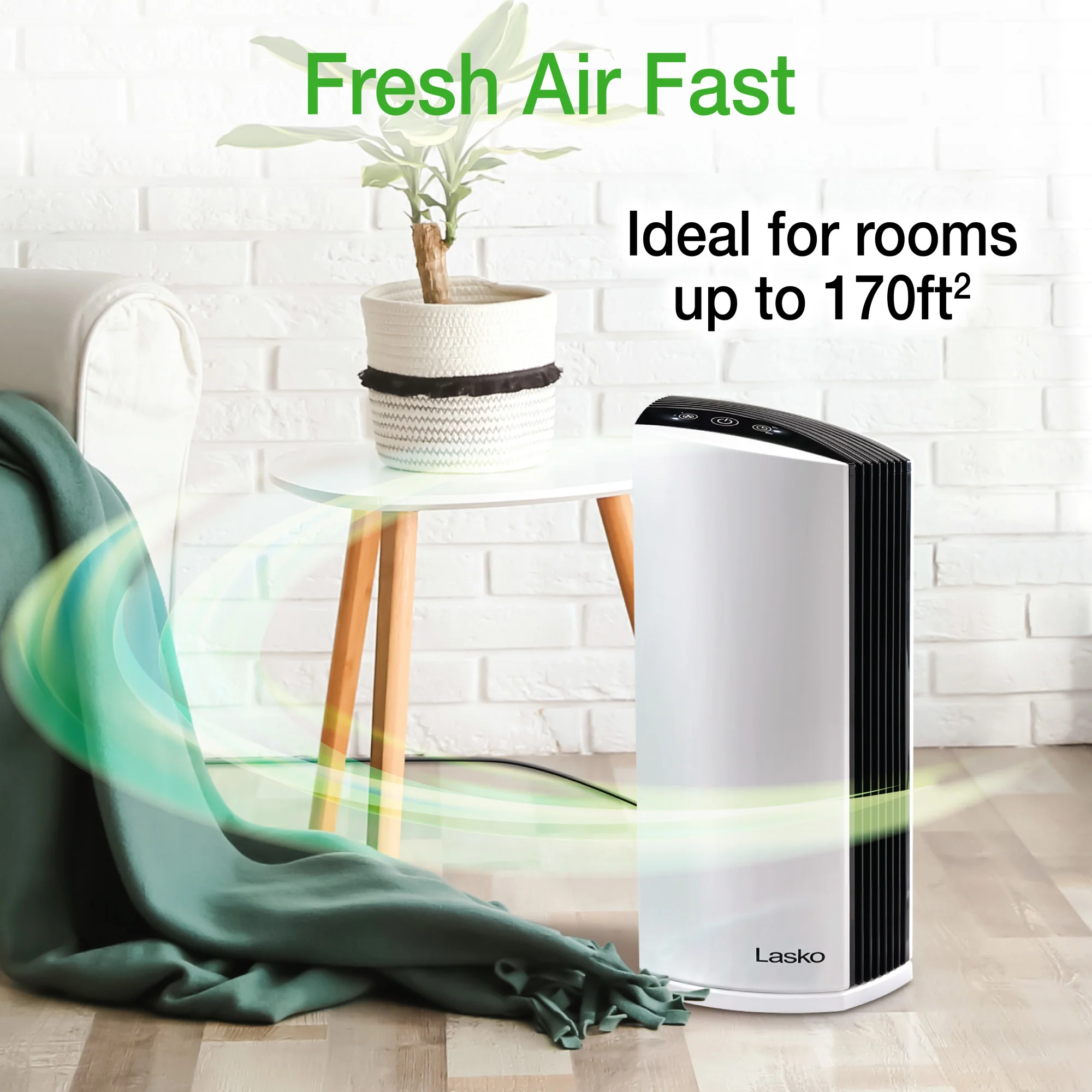 Lasko LP300 HEPA 22" Tower Air Purifier (3-speed 2-stage filtration, white/black) - Image 5