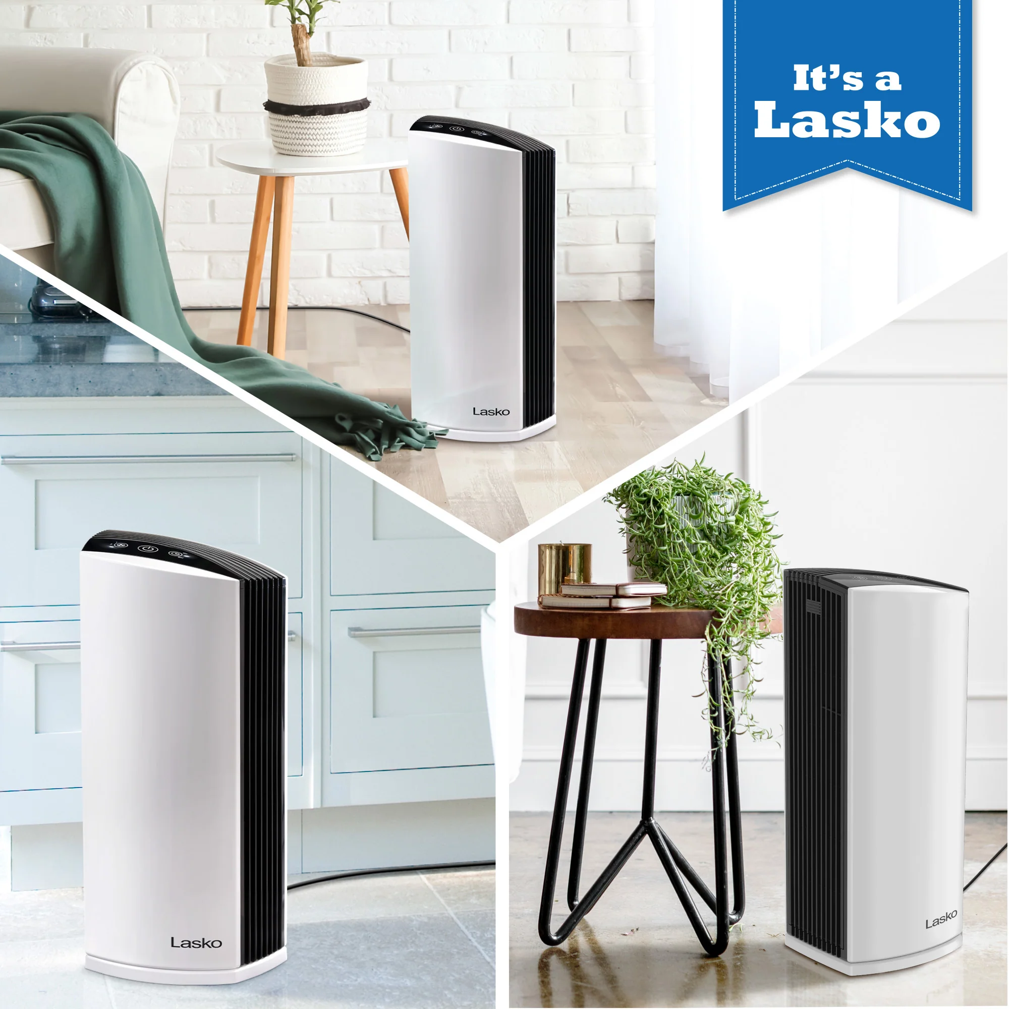 Lasko LP300 HEPA 22" Tower Air Purifier (3-speed 2-stage filtration, white/black) - Image 7