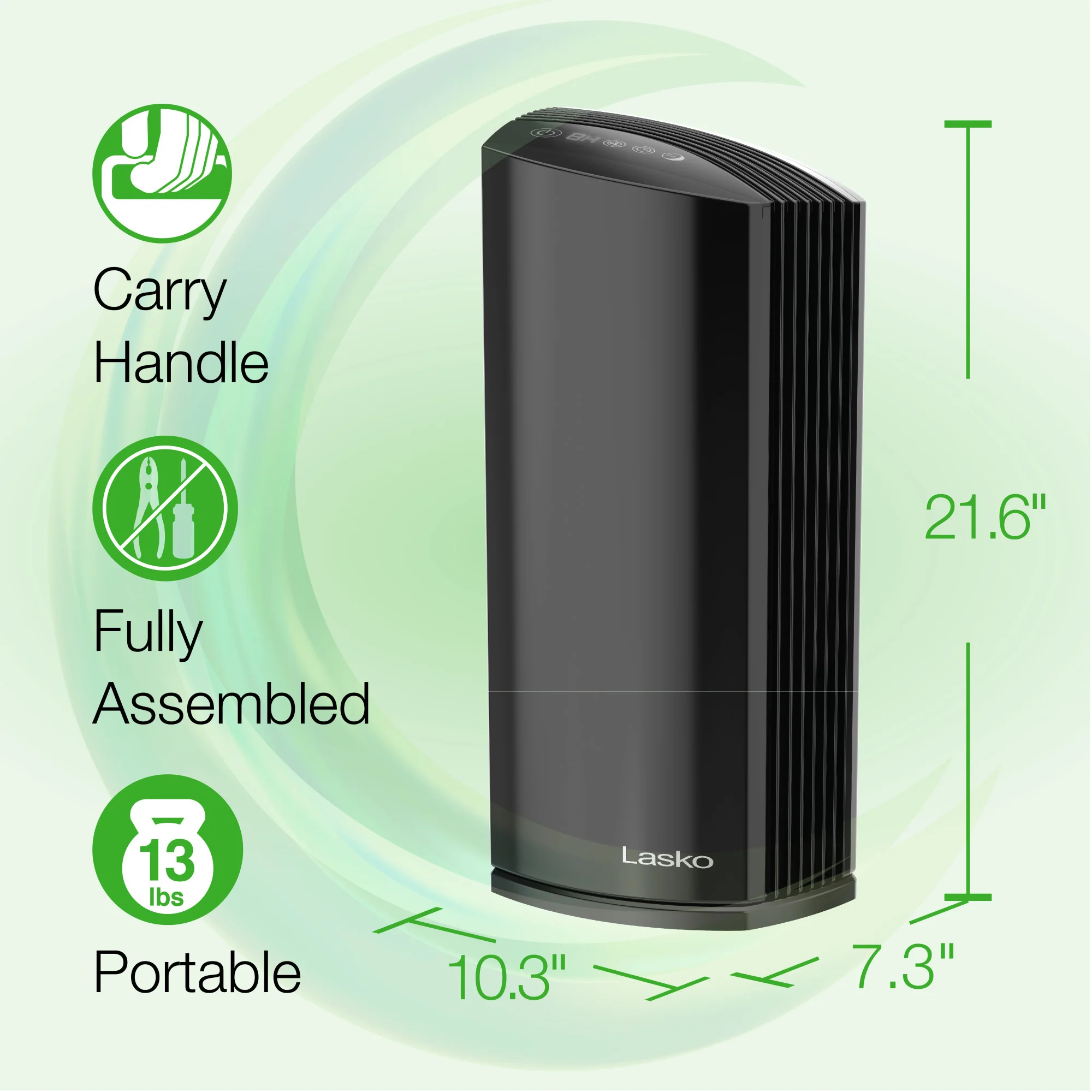 Lasko LP450 HEPA 22" Tower Air Purifier (4-speed 2-stage filtration, black) - Image 7