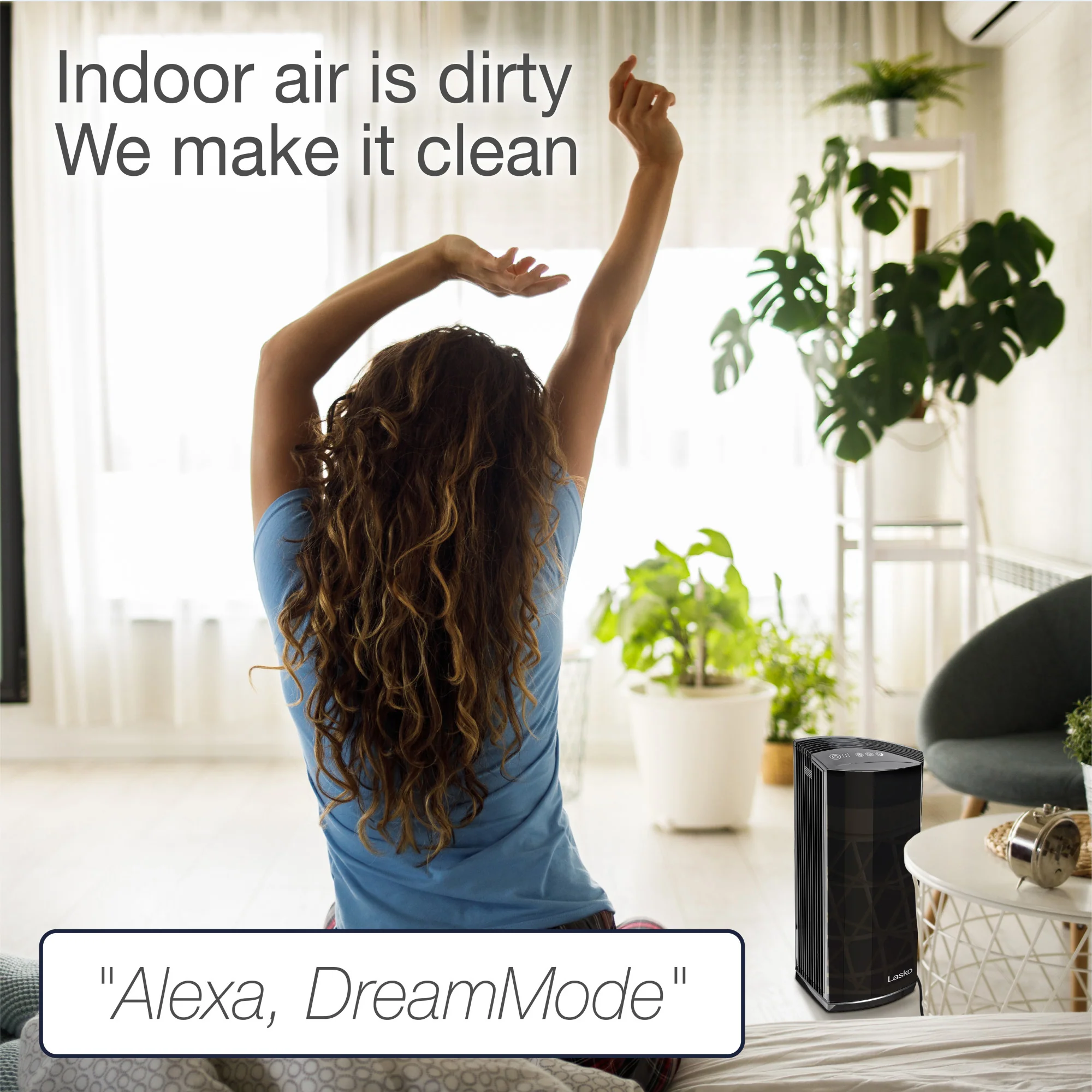 Lasko LP450 HEPA 22" Tower Air Purifier with Alexa (4-speed 2-stage filtration, black) - Image 3