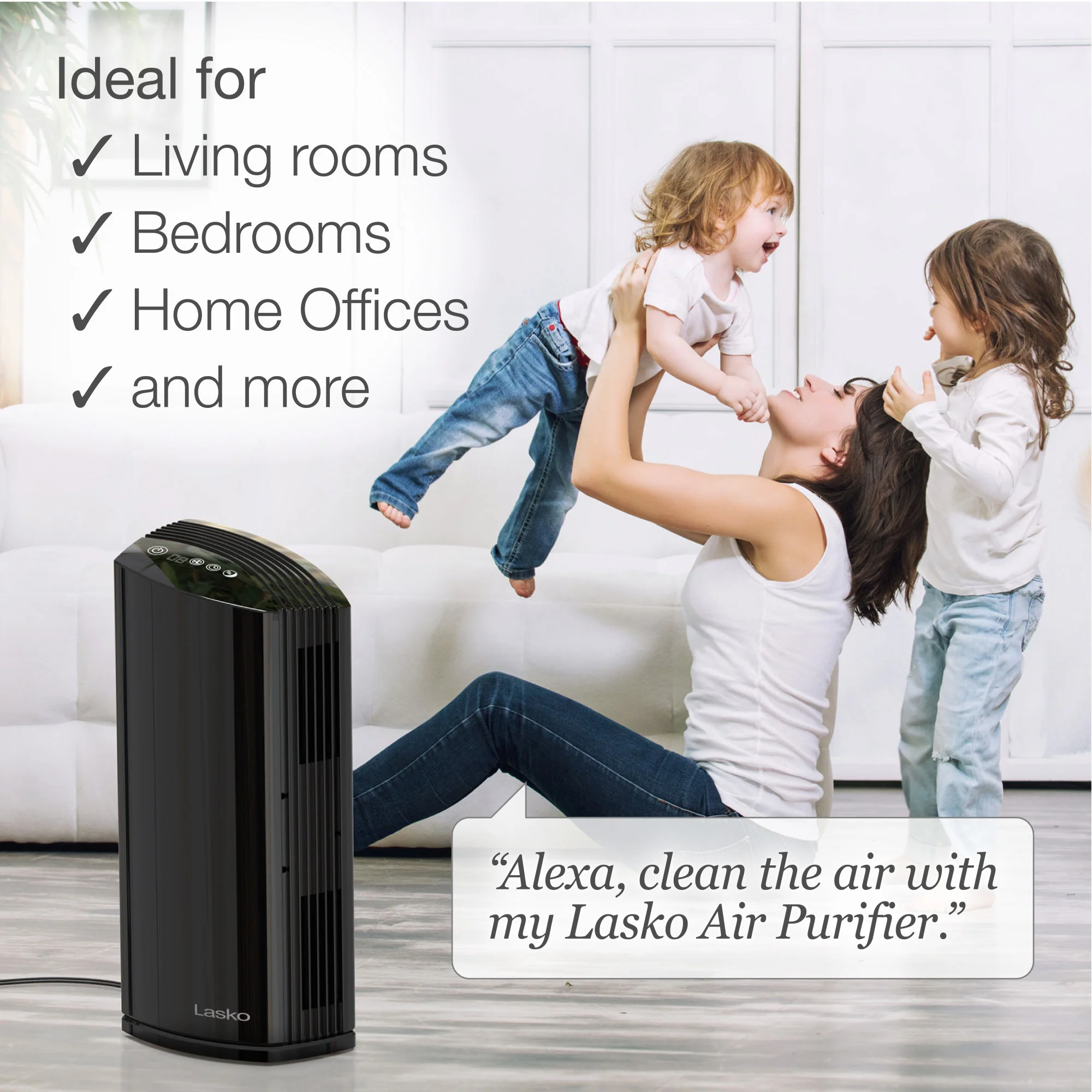 Lasko LP450 HEPA 22" Tower Air Purifier with Alexa (4-speed 2-stage filtration, black) - Image 5
