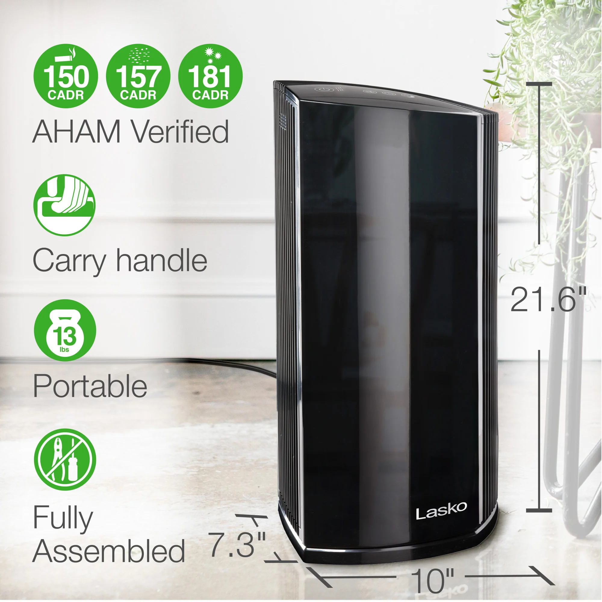 Lasko LP450 HEPA 22" Tower Air Purifier with Alexa (4-speed 2-stage filtration, black) - Image 6