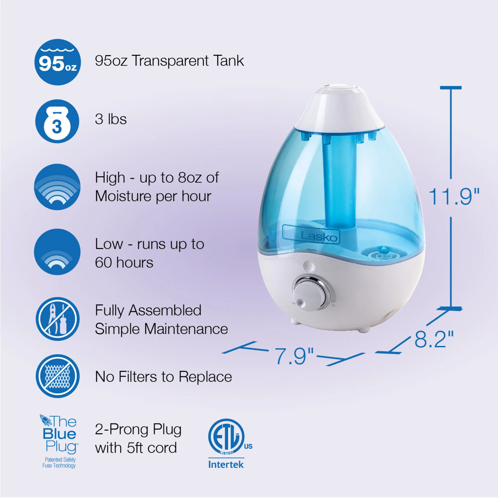 Lasko UH200 Ultrasonic Cool Mist Humidifier with Scent Tray and Nightlight - Image 6