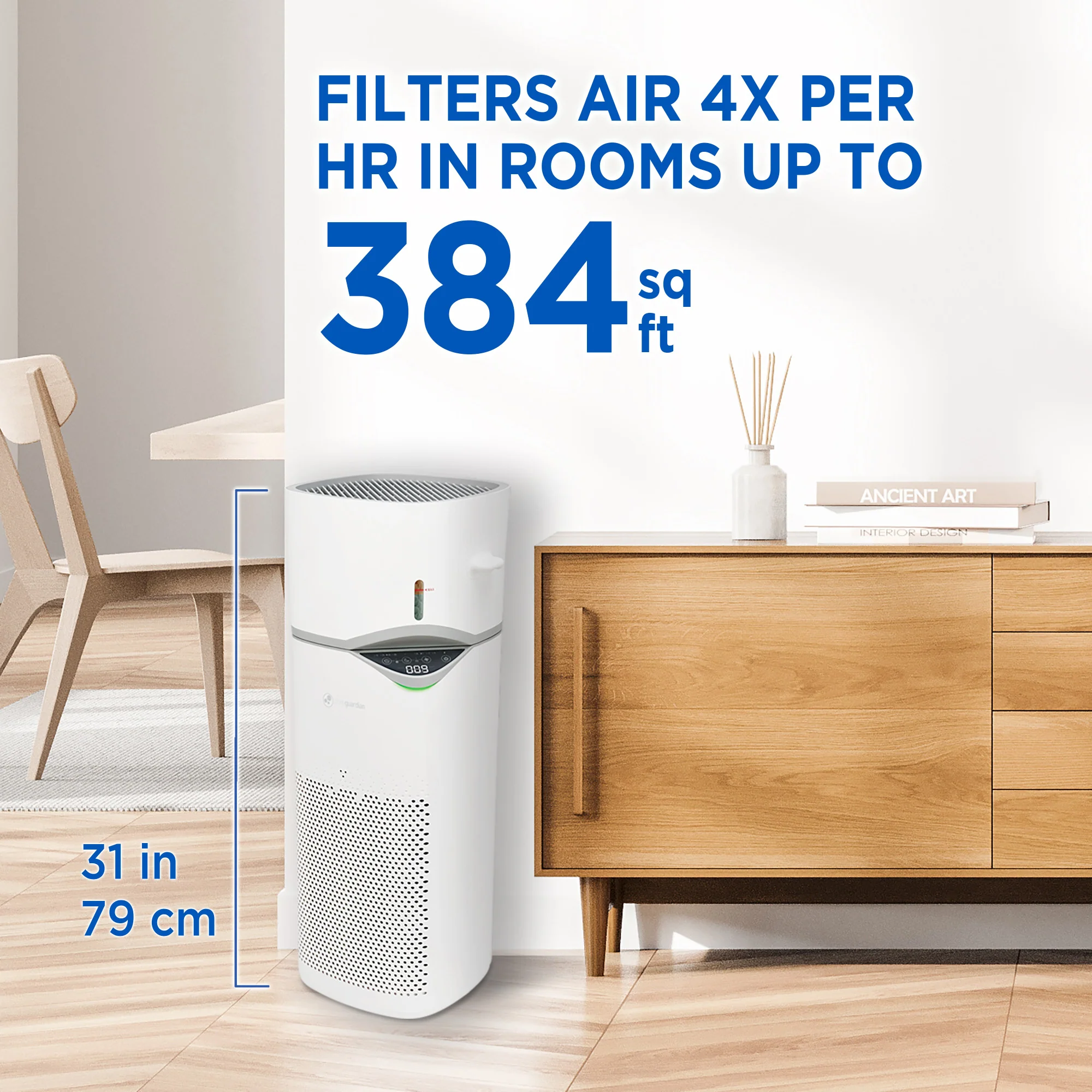 PureGuardian APH406 HEPA PURE™ 30" Console Air Purifier & 0.8 gallon Humidifier (360° 3-speed 3-stage filtration, white) - Image 3