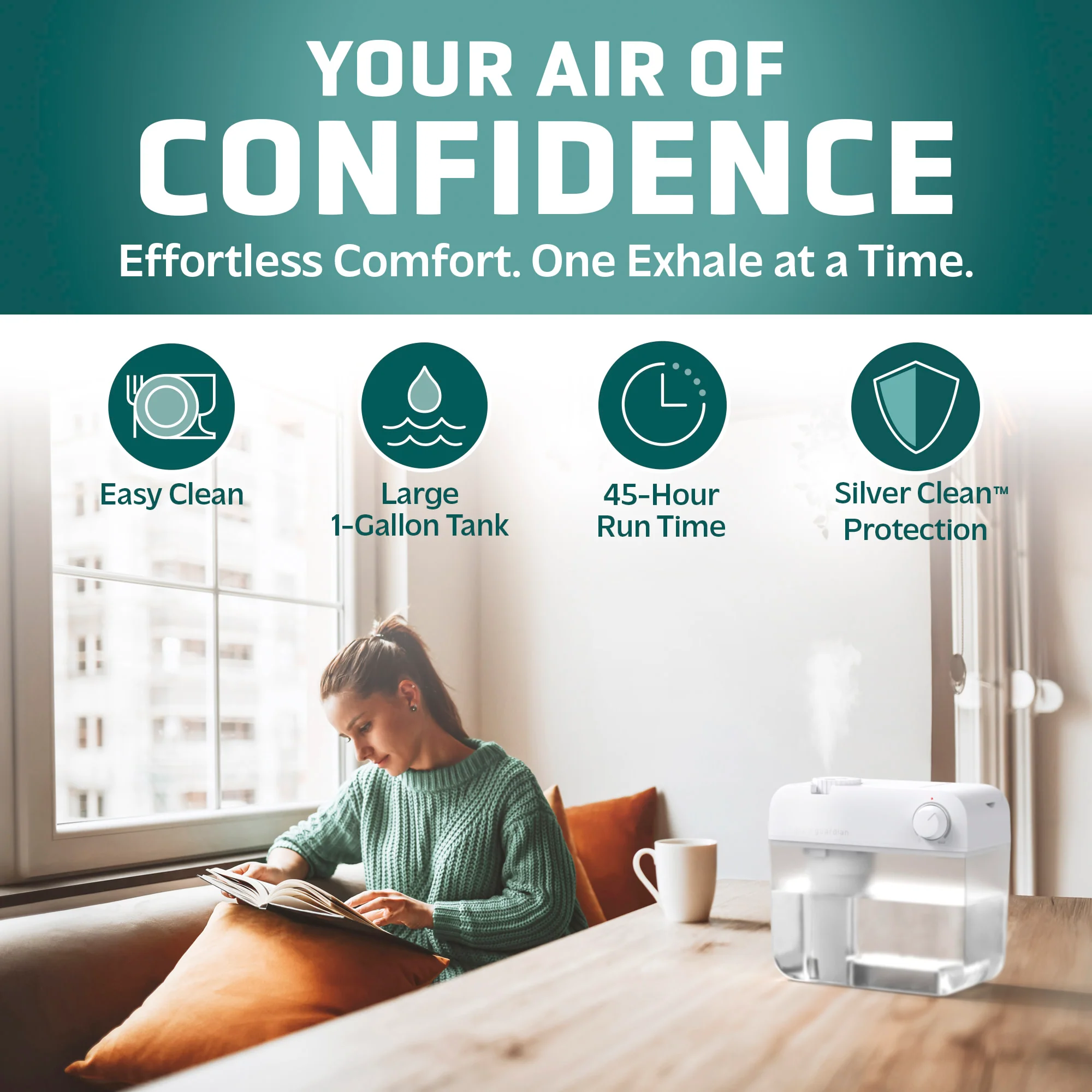 PureGuardian H1035W 40-Hour, 1-Gallon, Easy to Clean Cool Mist Ultrasonic Humidifier - Image 2