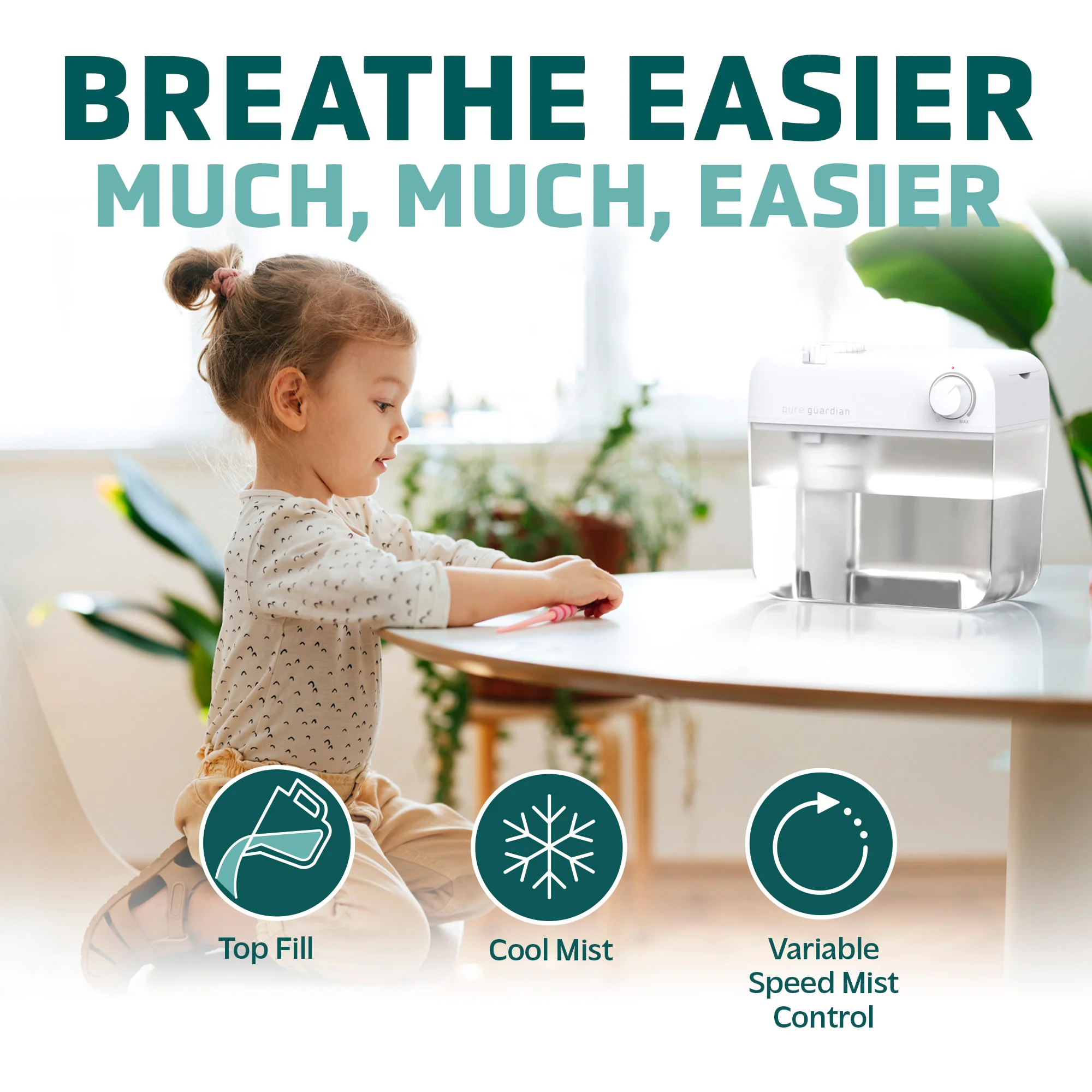 PureGuardian H1035W 40-Hour, 1-Gallon, Easy to Clean Cool Mist Ultrasonic Humidifier - Image 3